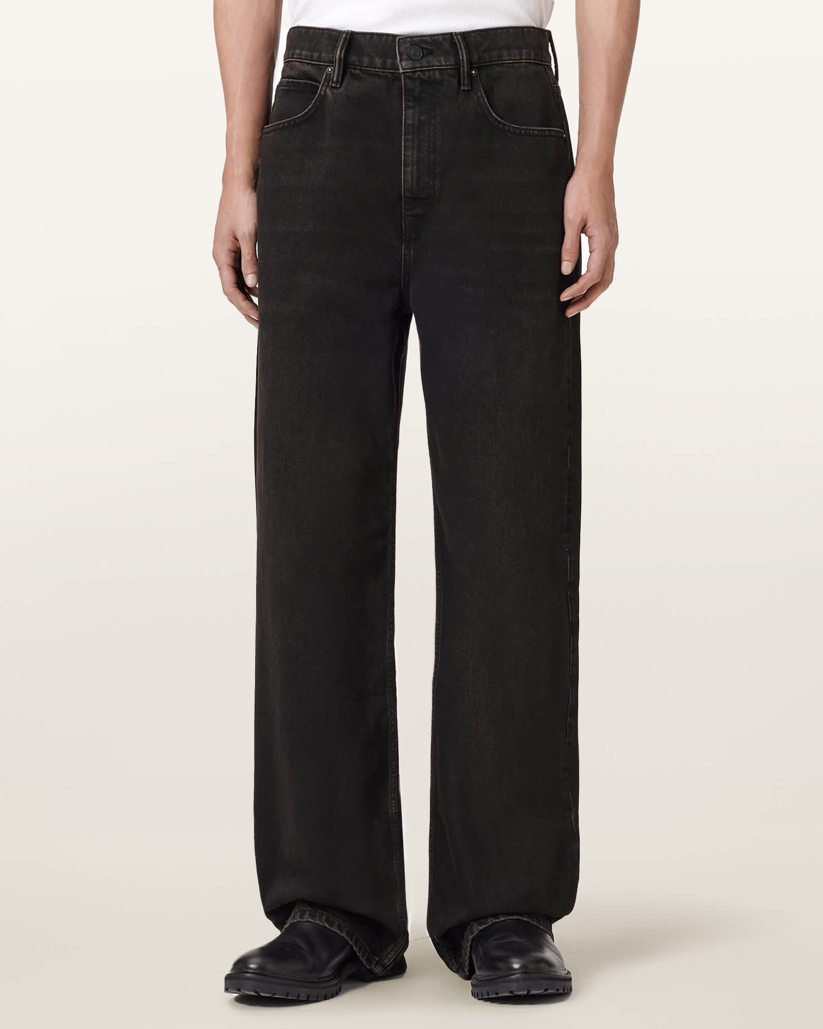 Allsaints Lenny Wide Leg Denim Jeans In Black
