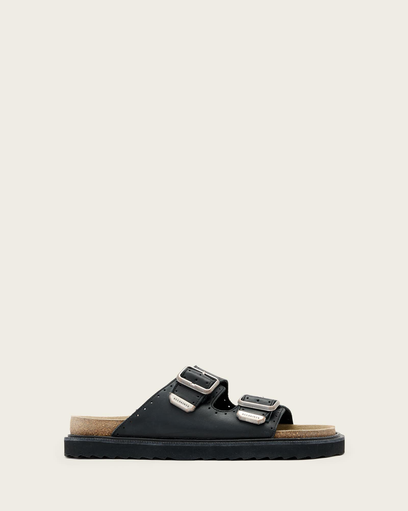 Allsaints Men's Black Randal Leather Buckle Sandals - Size  11