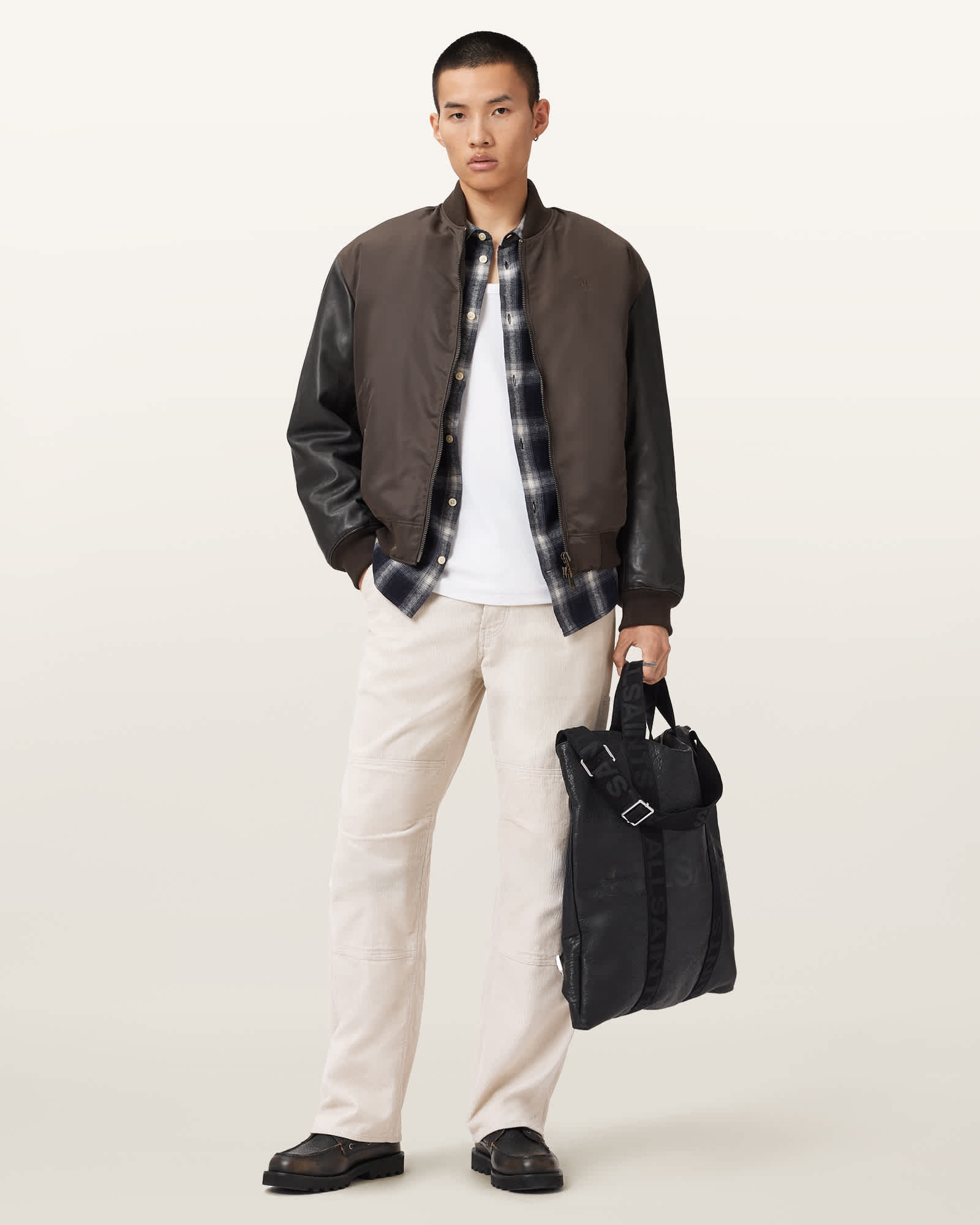Allsaints Mullen Carpenter Wide Fit Corduroy Jeans In White