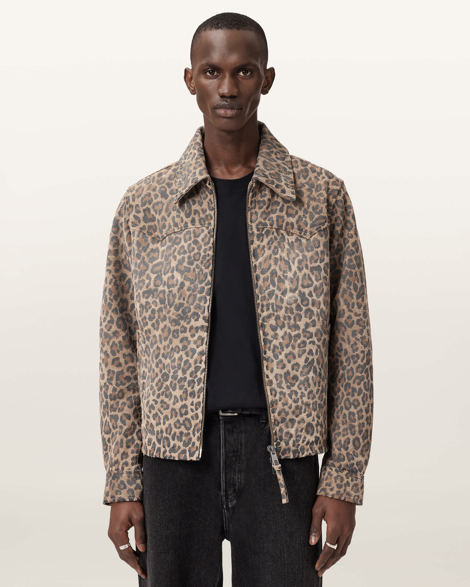 Allsaints Men's Dellcot Leopard Print Suede Jacket - Size  Xxl