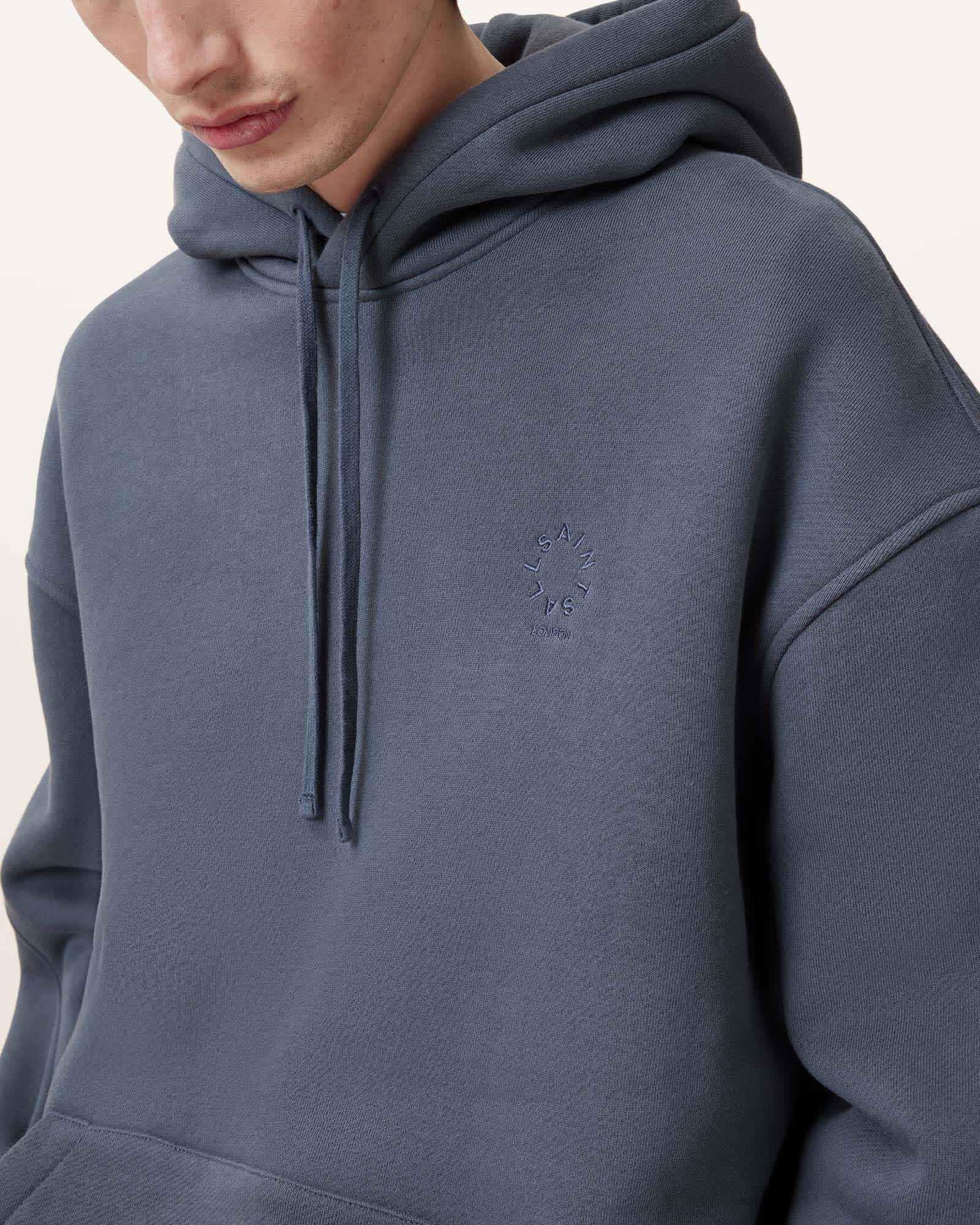 AllSaints Haven Embroidered Logo Oversized Hoodie,, Pitched Blue