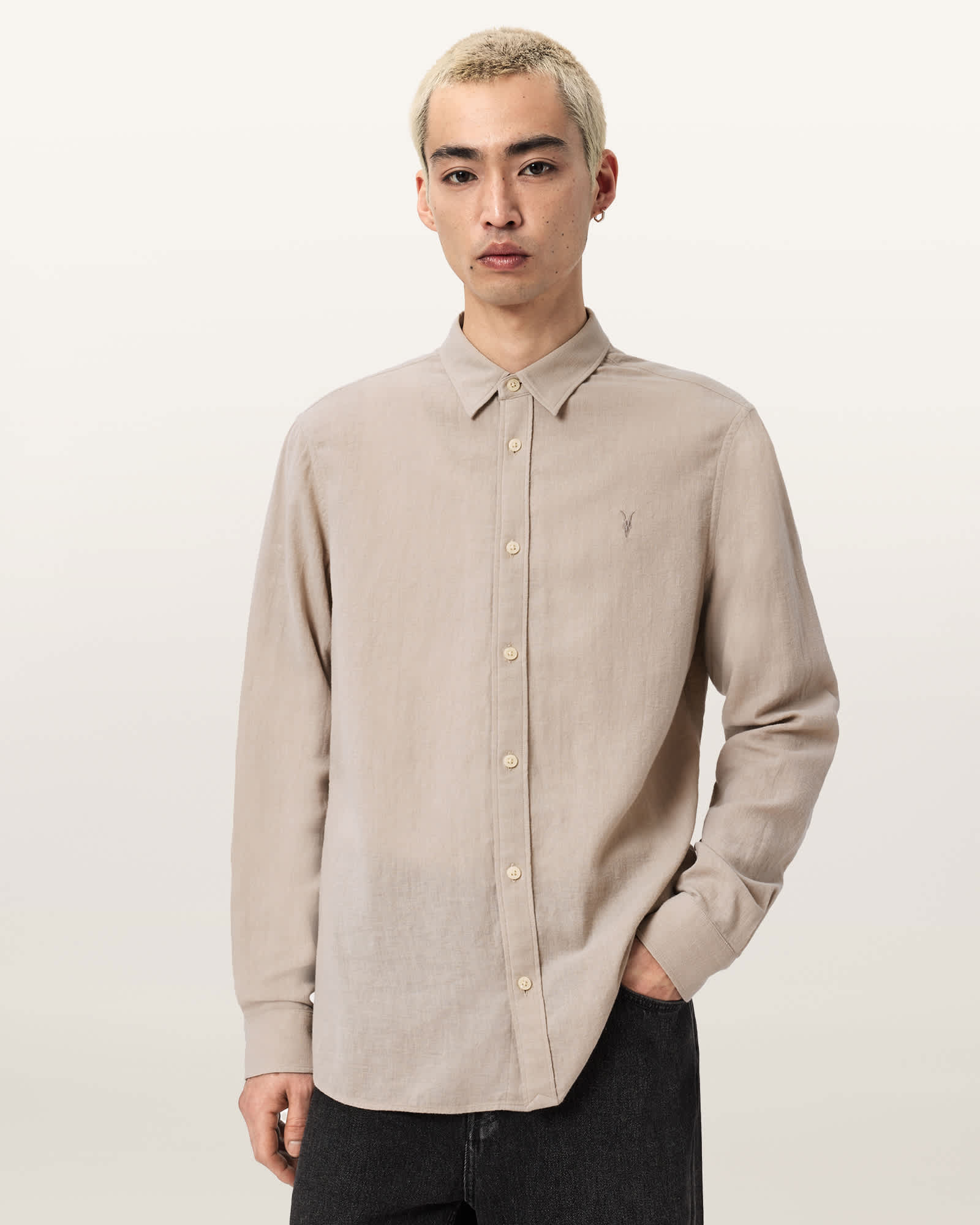 Allsaints Men's Ashi Slim Fit Long Sleeve Ramskull Shirt - Size  M