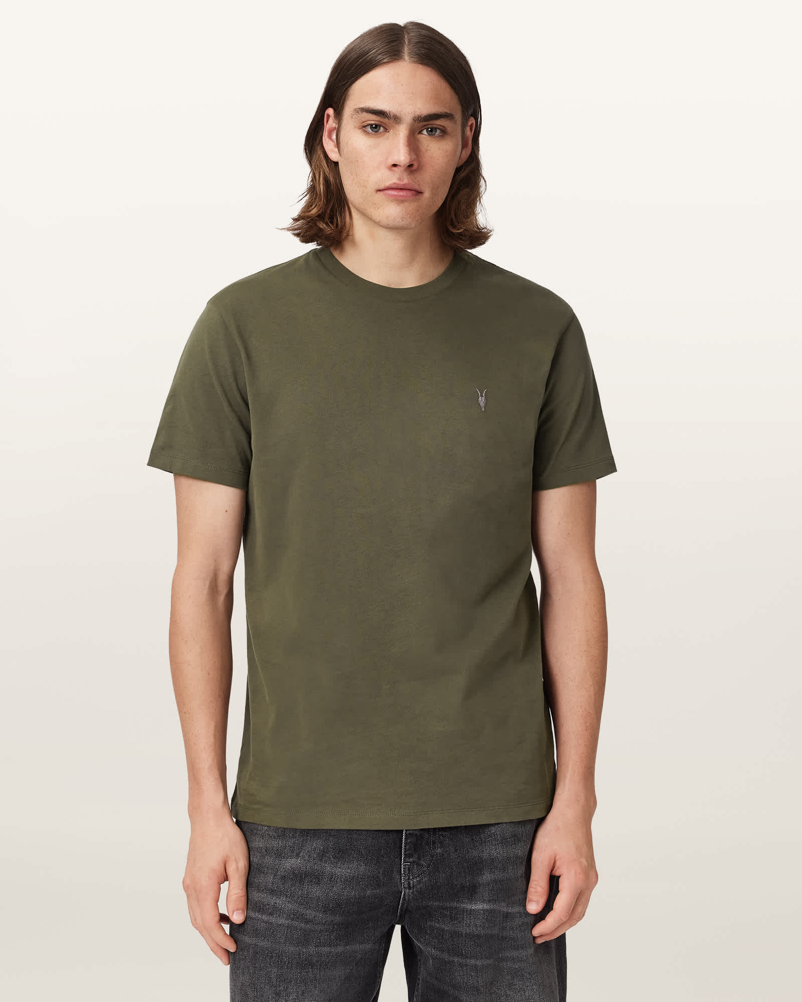Allsaints Men's Green Dexter Short Sleeve Ramskull T-Shirt - Size  M