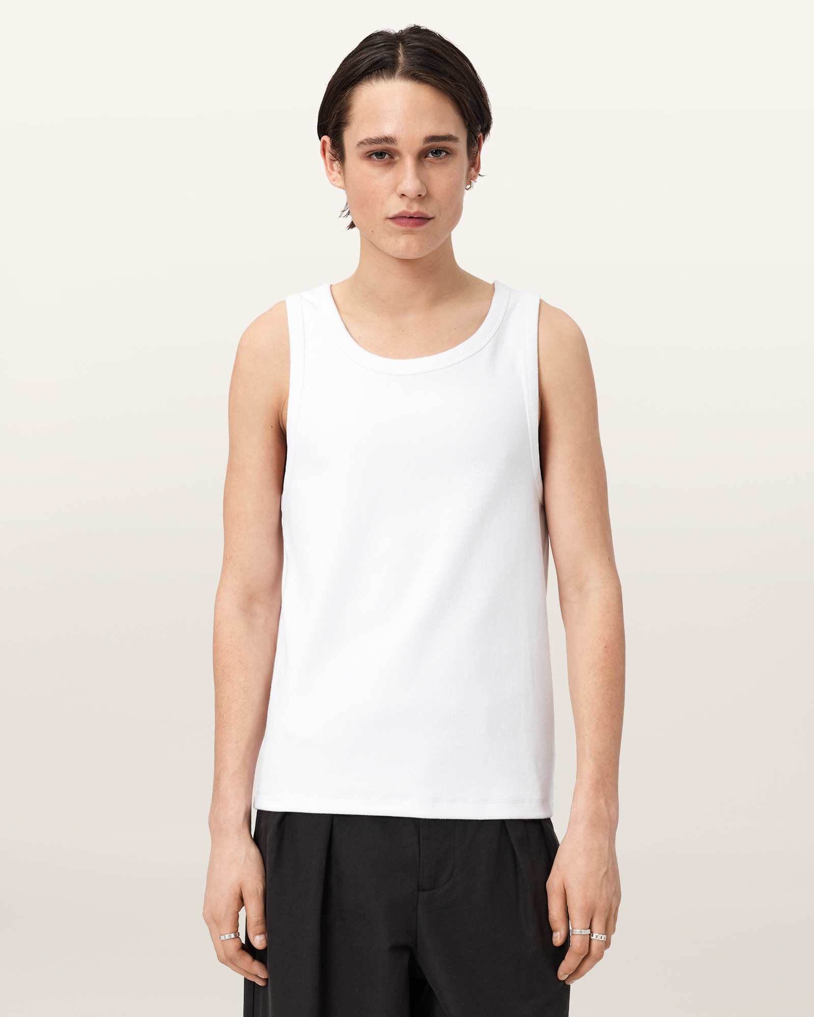 AllSaints Cotton Axel Ribbed Cotton Vest, Size: L