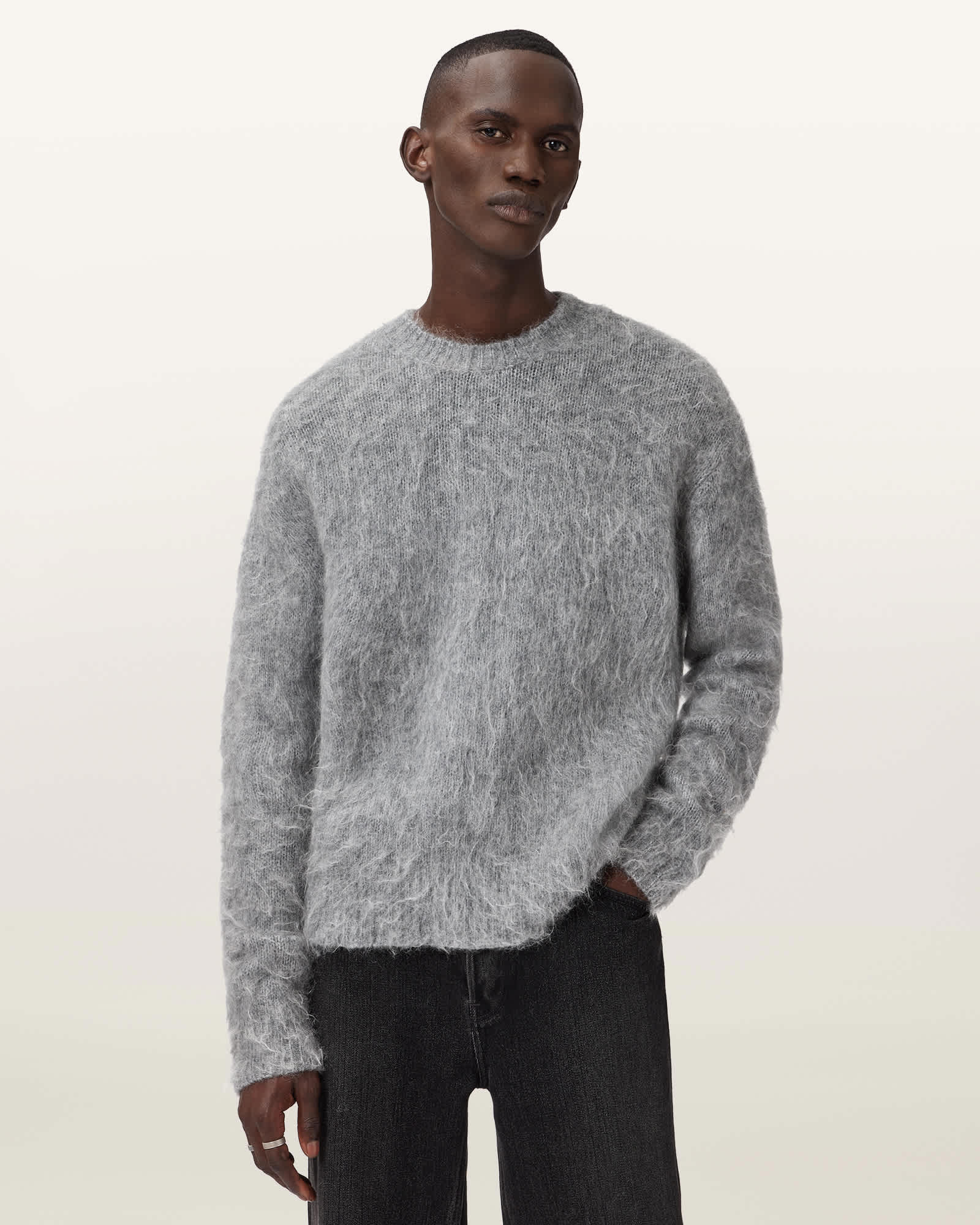 Allsaints Coby Oversized Wool Blend Sweater In Gray