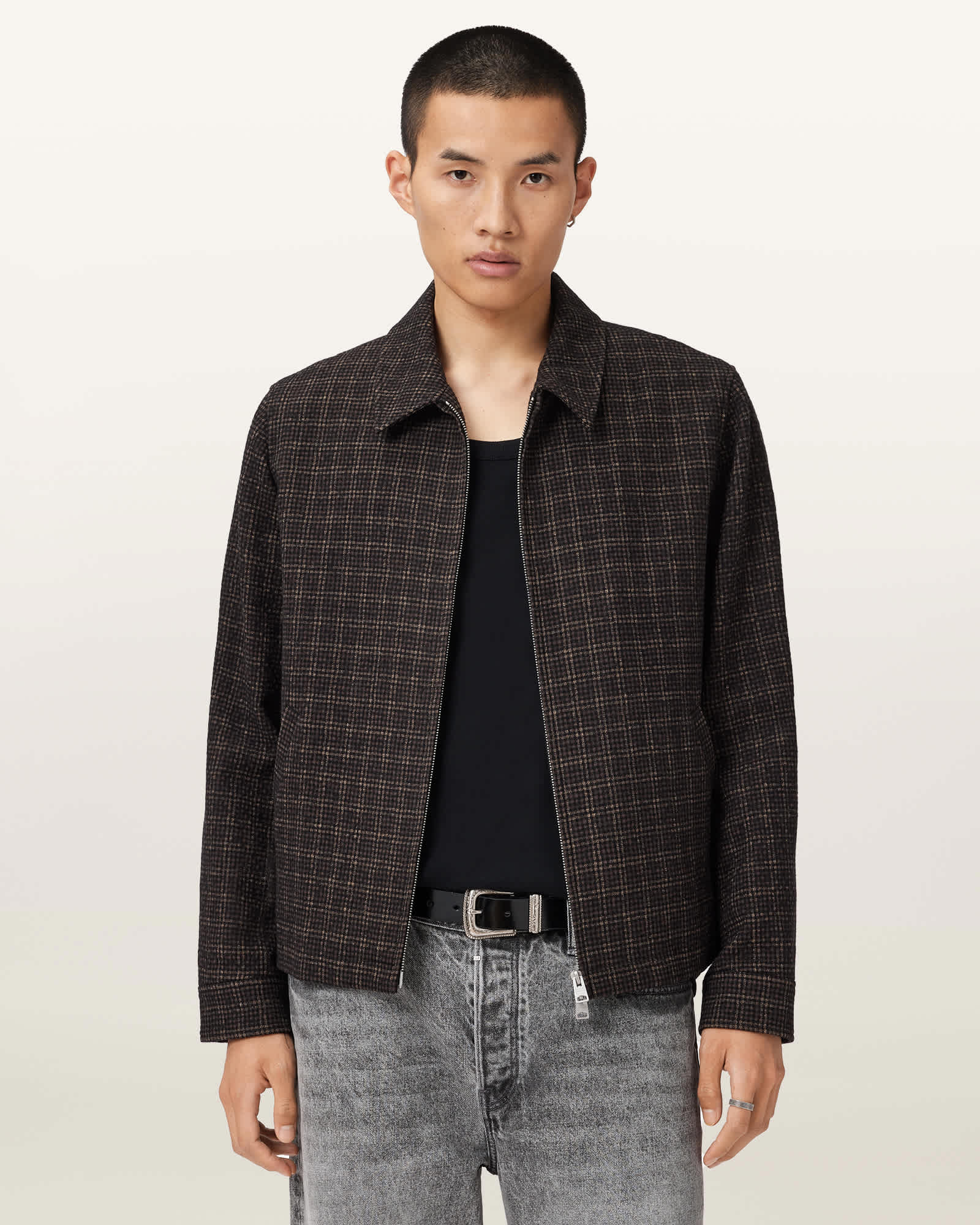 AllSaints City Hall Check Jacket,, Anchor Brown