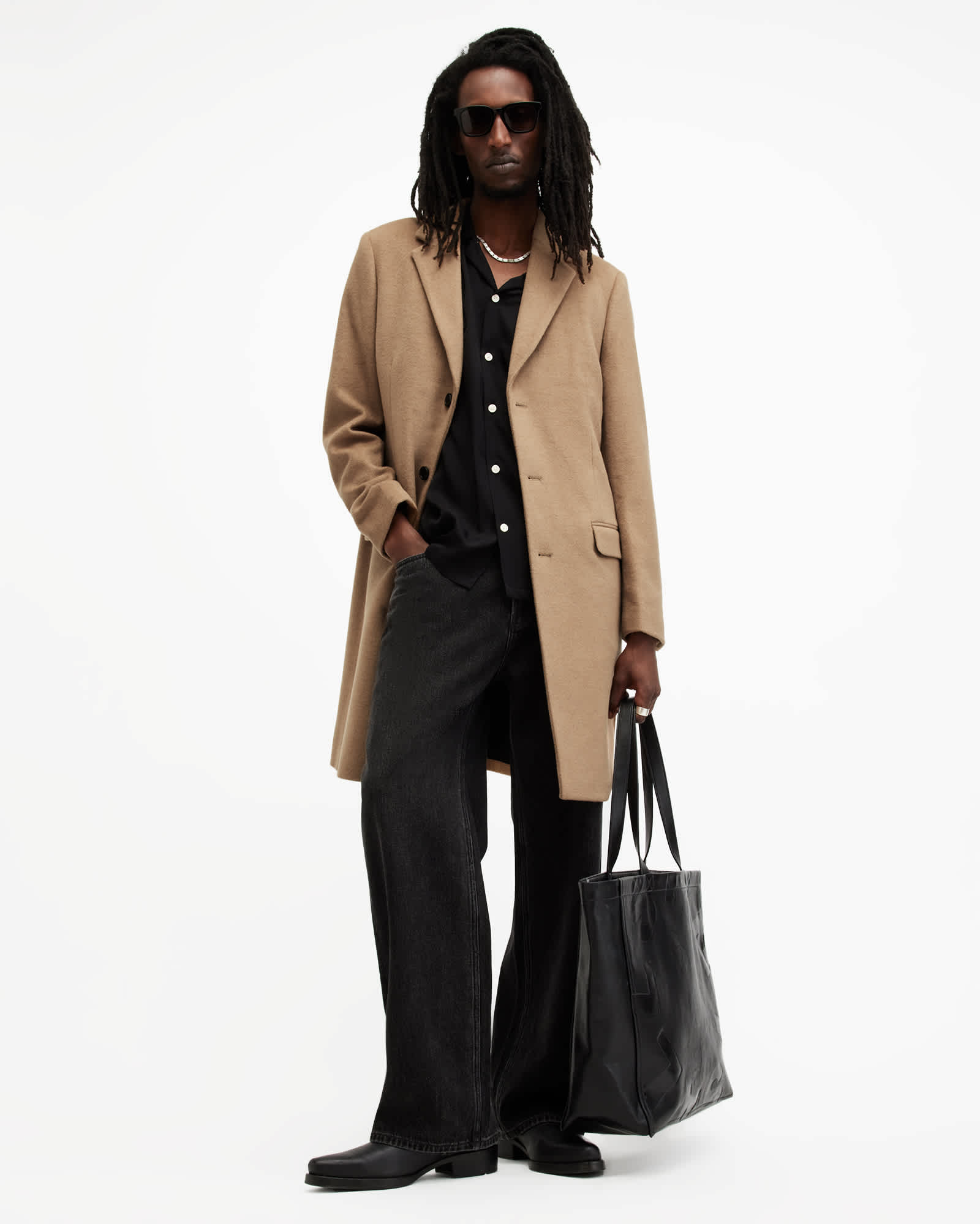 AllSaints Hal Single Breasted Wool Blend Coat