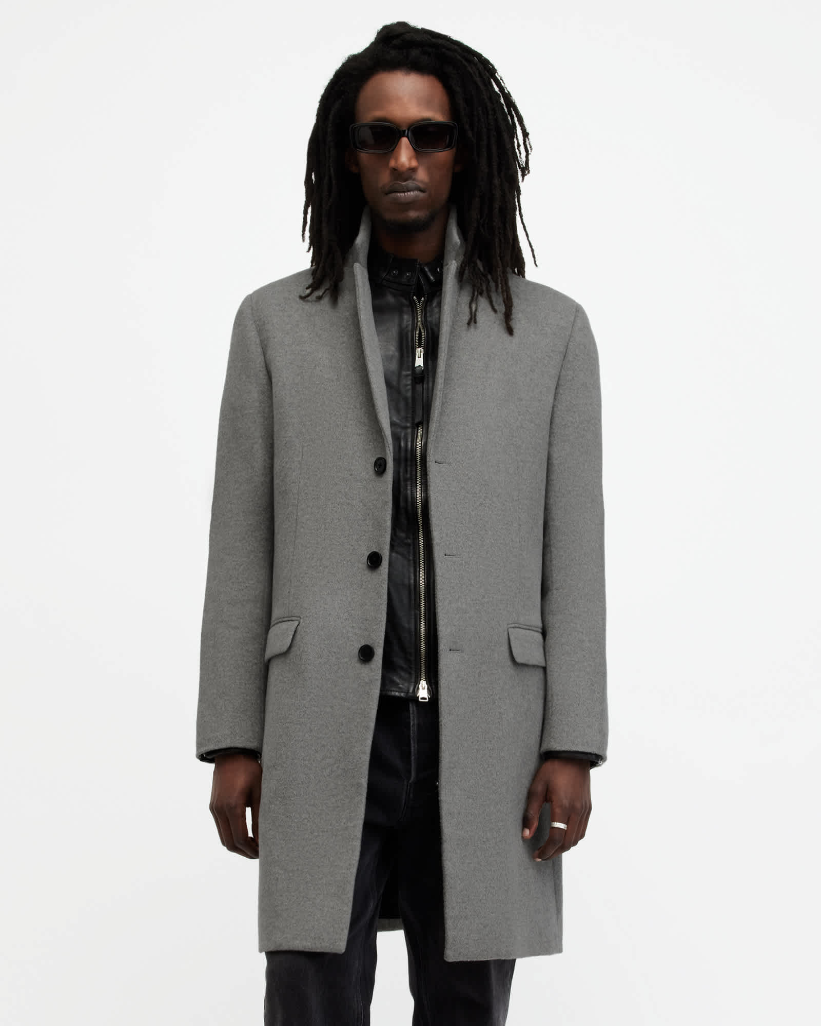 AllSaints Hal Single Breasted Wool Blend Coat