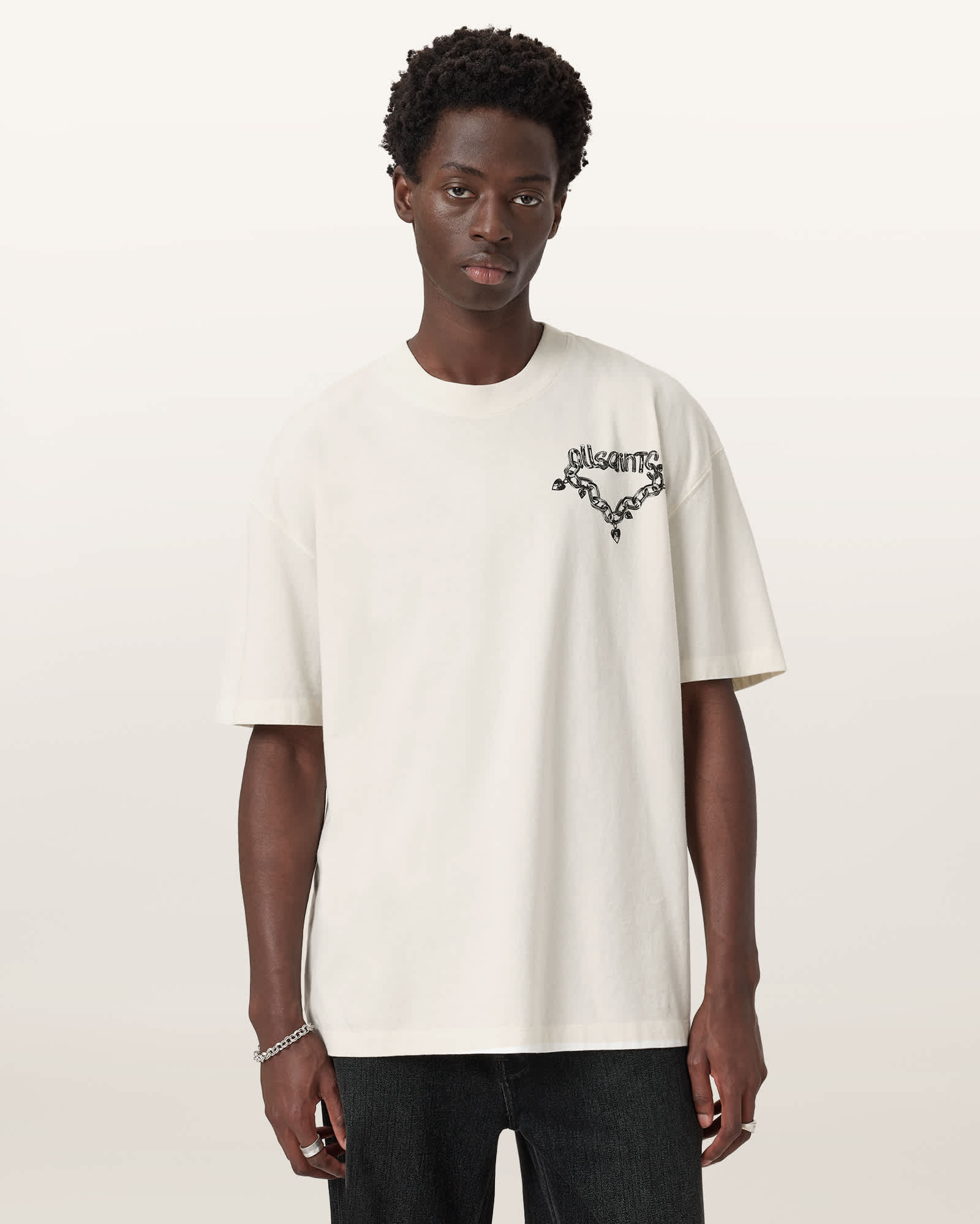 AllSaints Drip Short Sleeve Oversized T-Shirt,, Chalk White