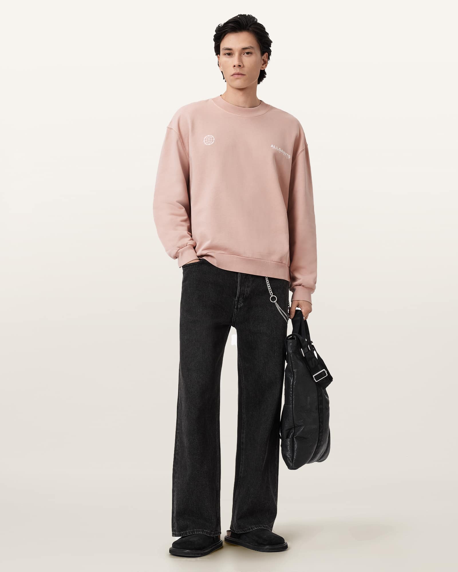 AllSaints Emblem Crew Neck Cotton Sweatshirt,, Sunbaked Pink