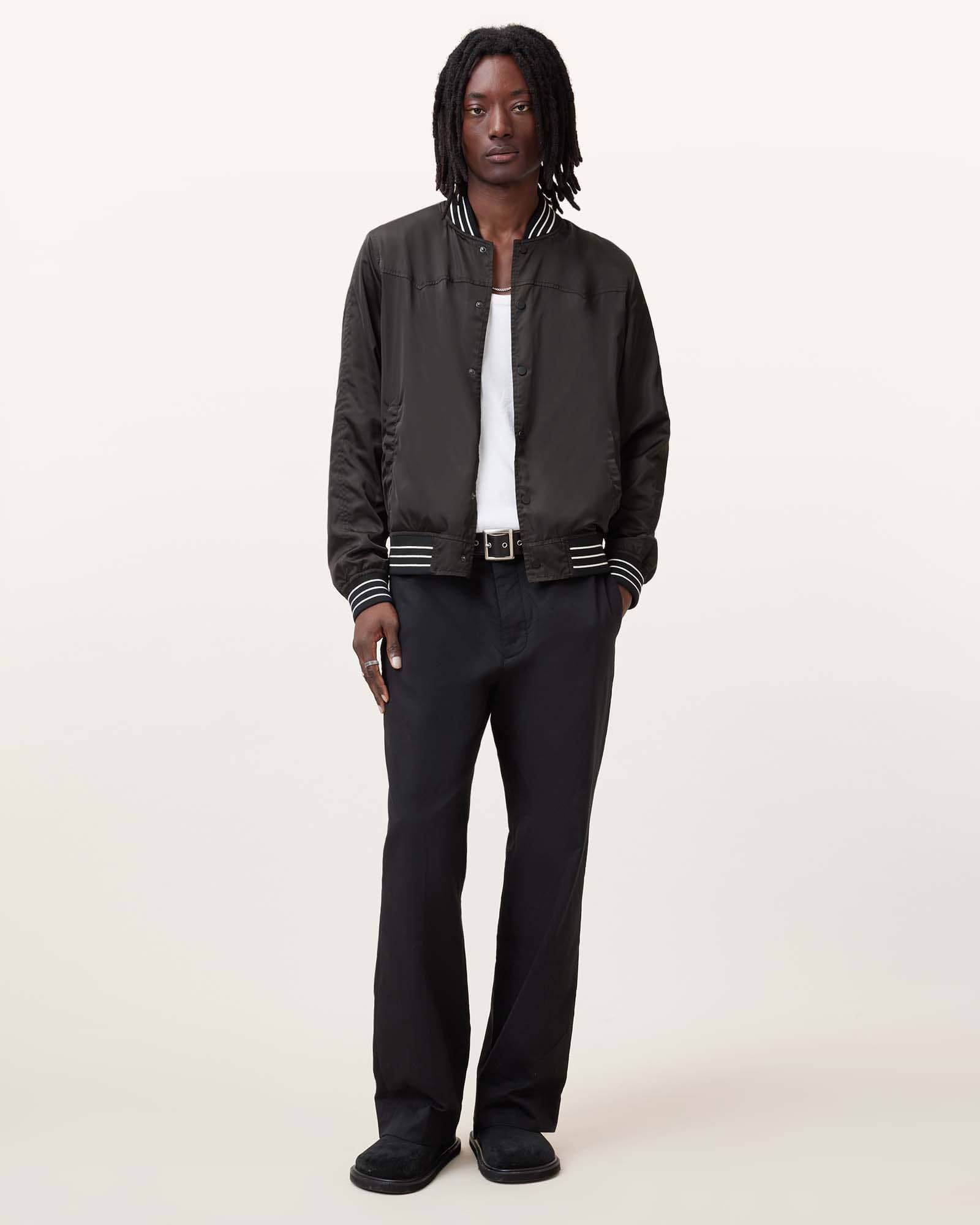 AllSaints Soundview Reversible Bomber Jacket,, Black/oak Brown