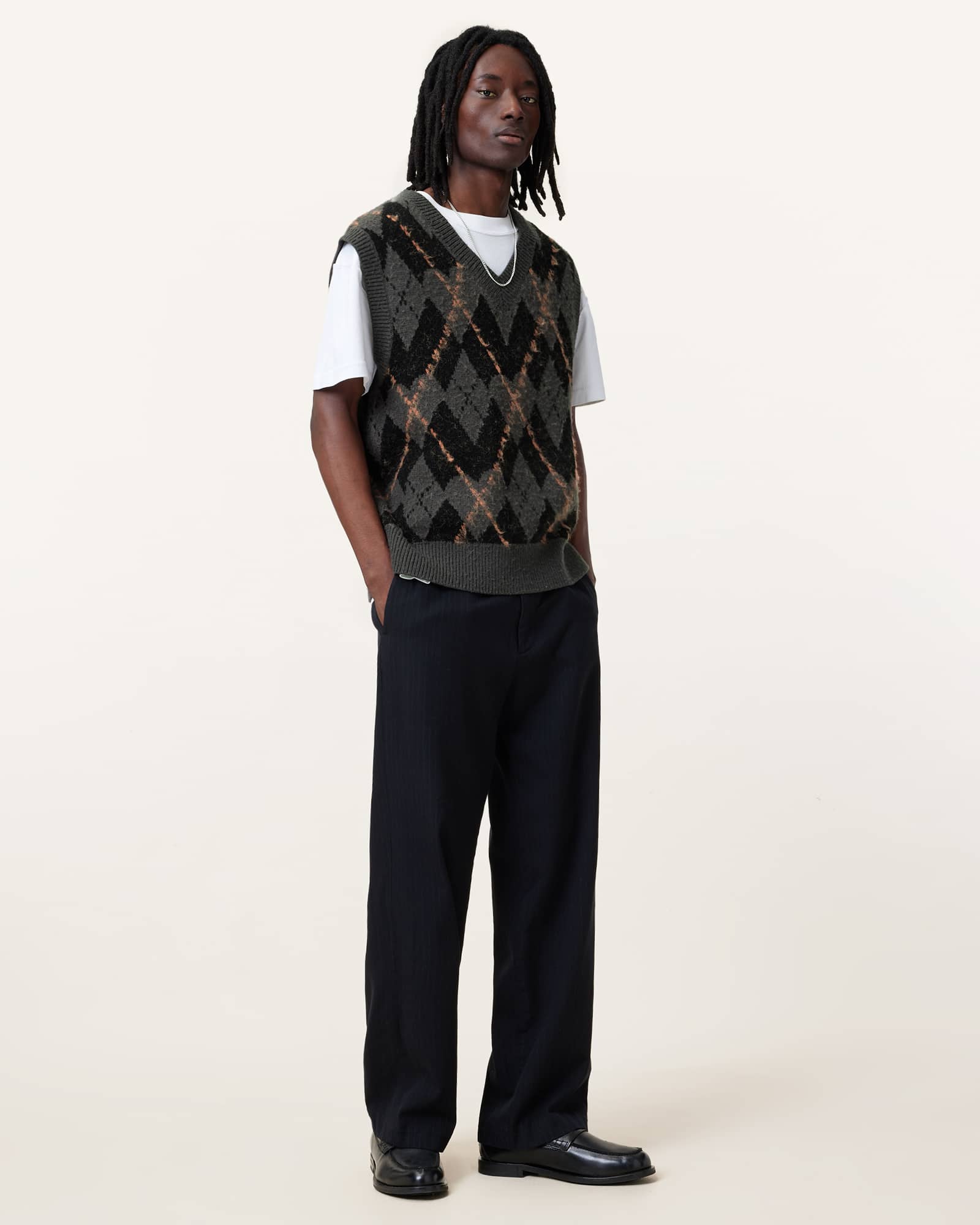 AllSaints Men's Adore Argyle Knitted V-Neck Tank Top