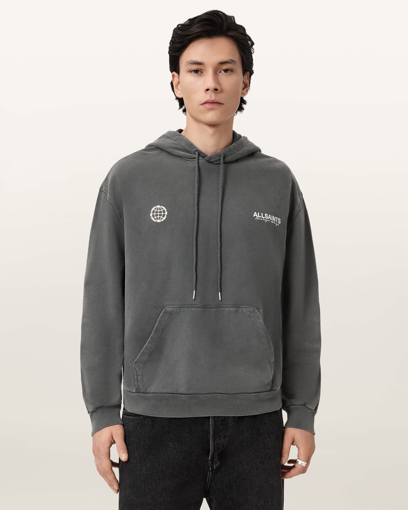 AllSaints Emblem Oversized Cotton Hoody,, Black