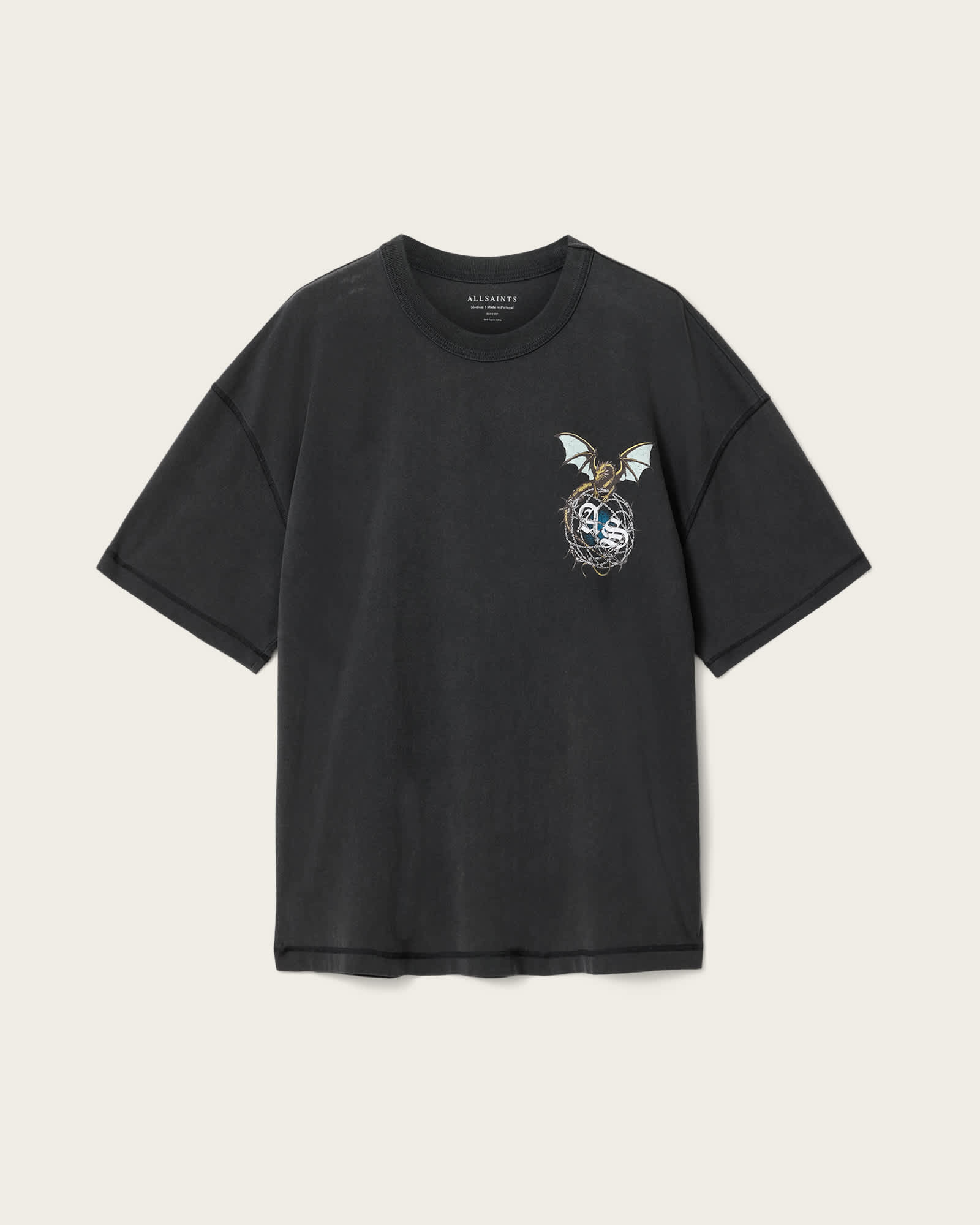 Allsaints Herren Schwarz Men's Wyvern Short Sleeve Graphic T-Shirt Size Xs