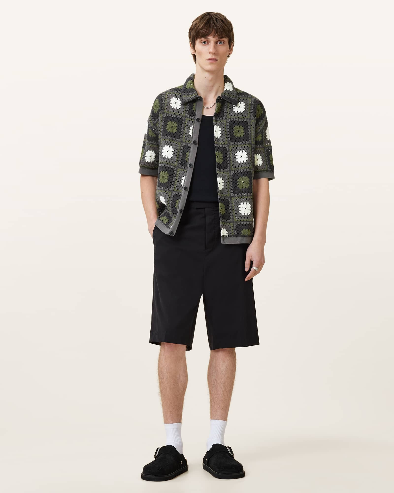 AllSaints Cotton Mandon Crochet Knit Shirt, Size: XL