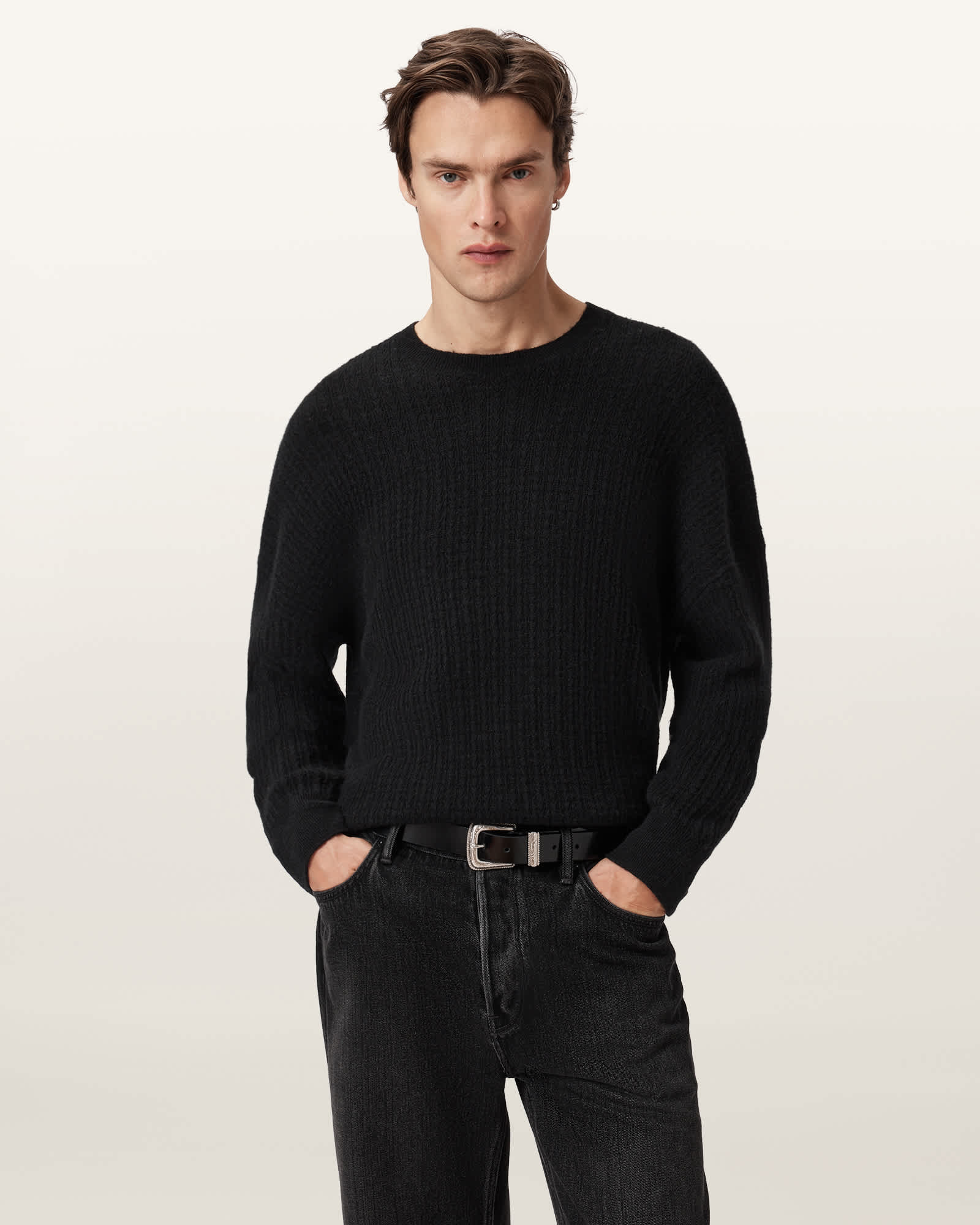 Allsaints Hades Crewneck Sweater In Black