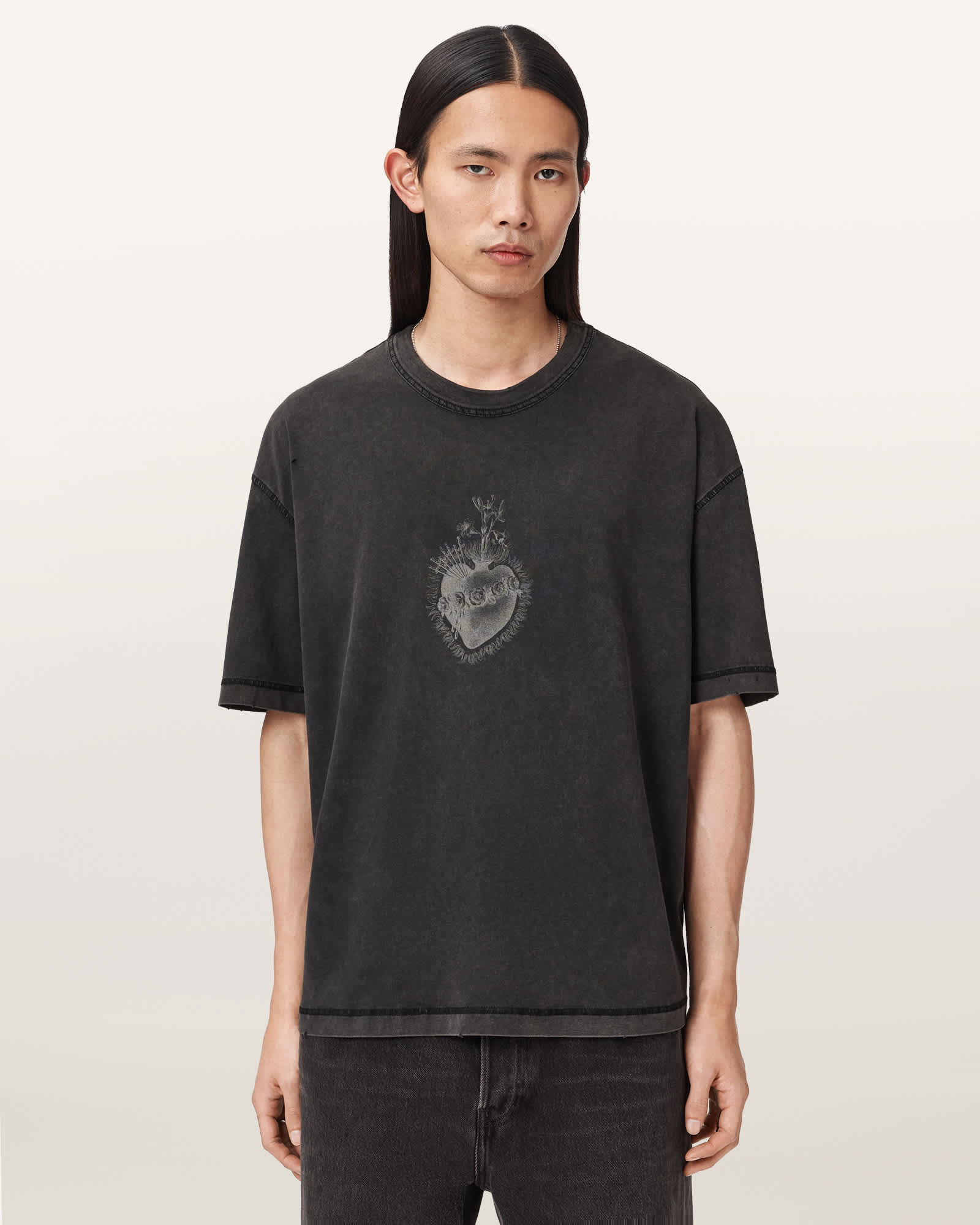 AllSaints Sabbath Boxy Embellished Graphic T-Shirt,, Black