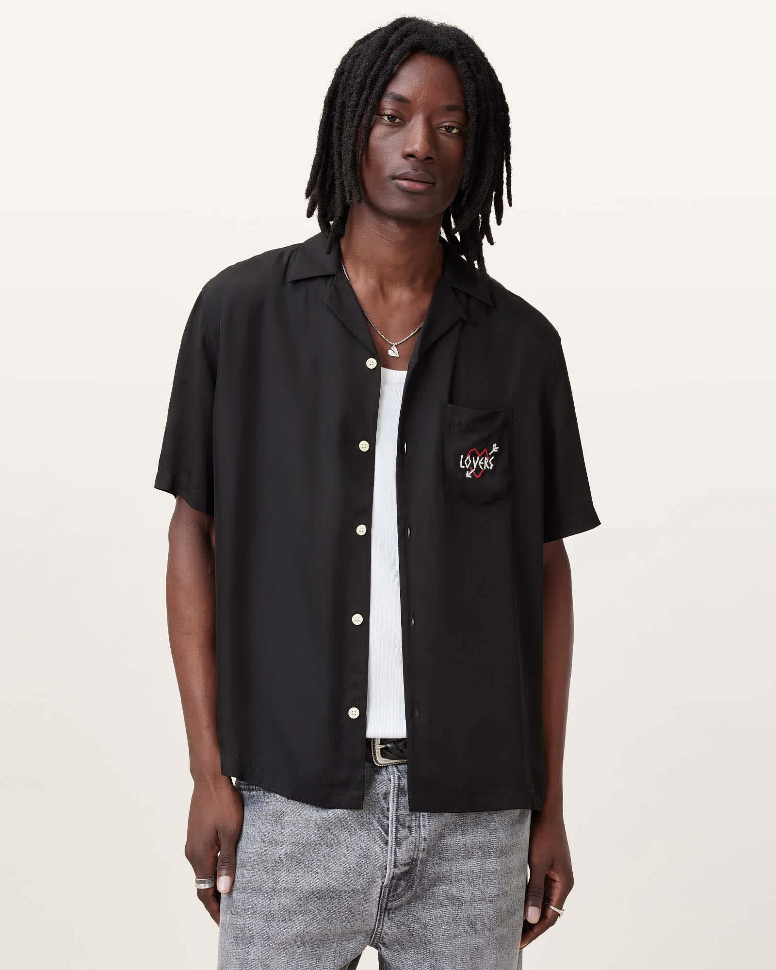 AllSaints Lovers Embroidered Relaxed Fit Shirt