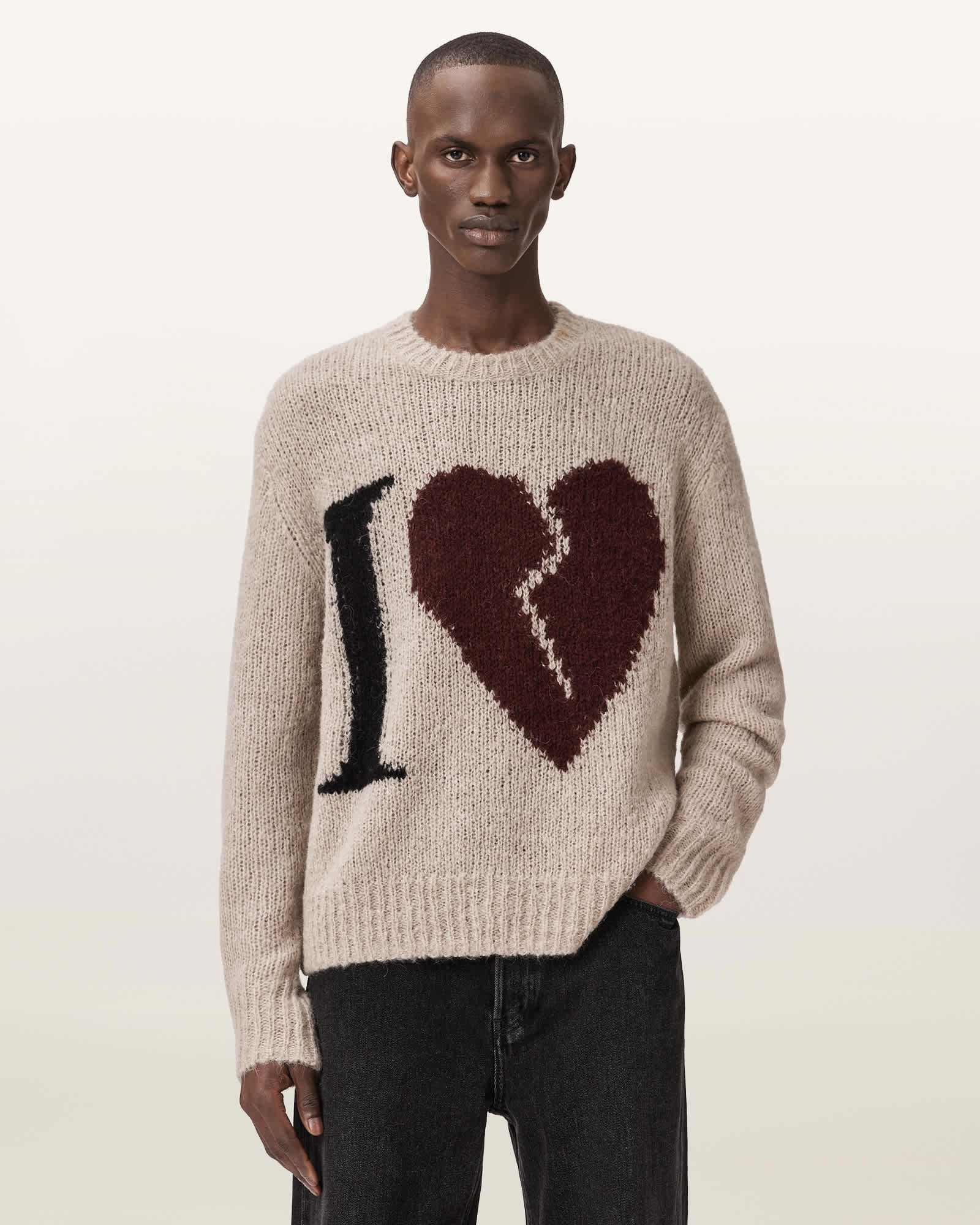 AllSaints Lover Knitted Oversized Jumper,, Pebble Brown
