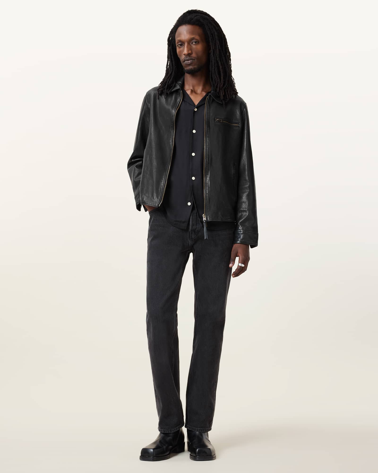 AllSaints Men's Lamb Leather Miller Leather Jacket, Size: M