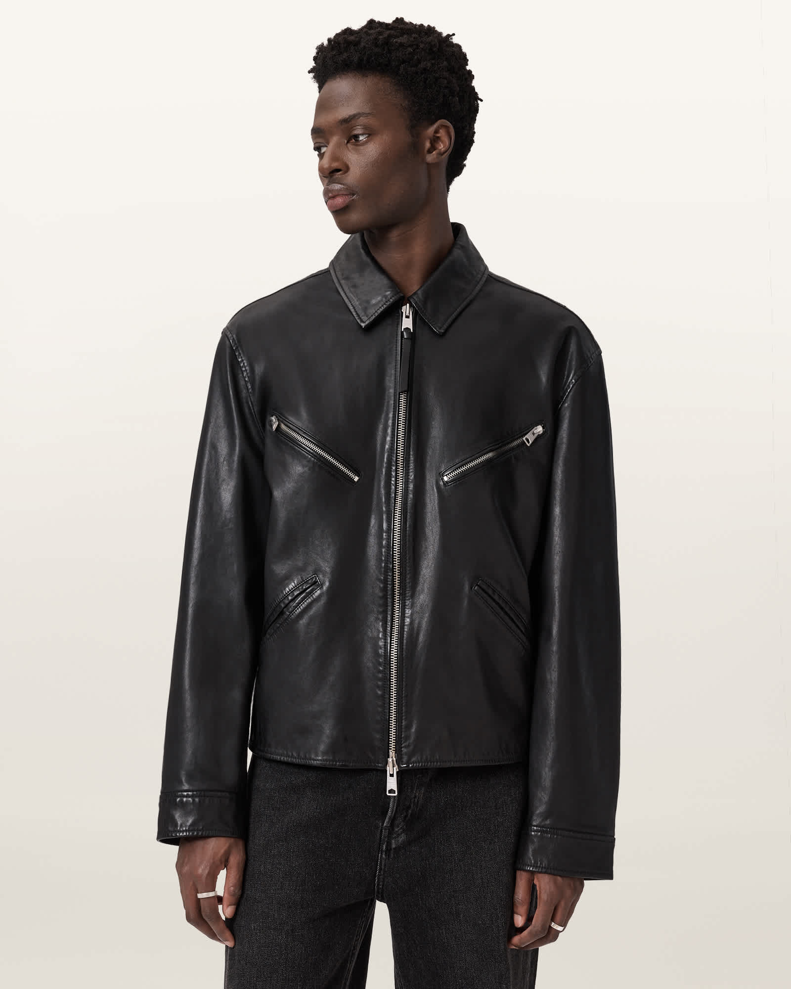 AllSaints Caon Oversized Leather Jacket,, Black