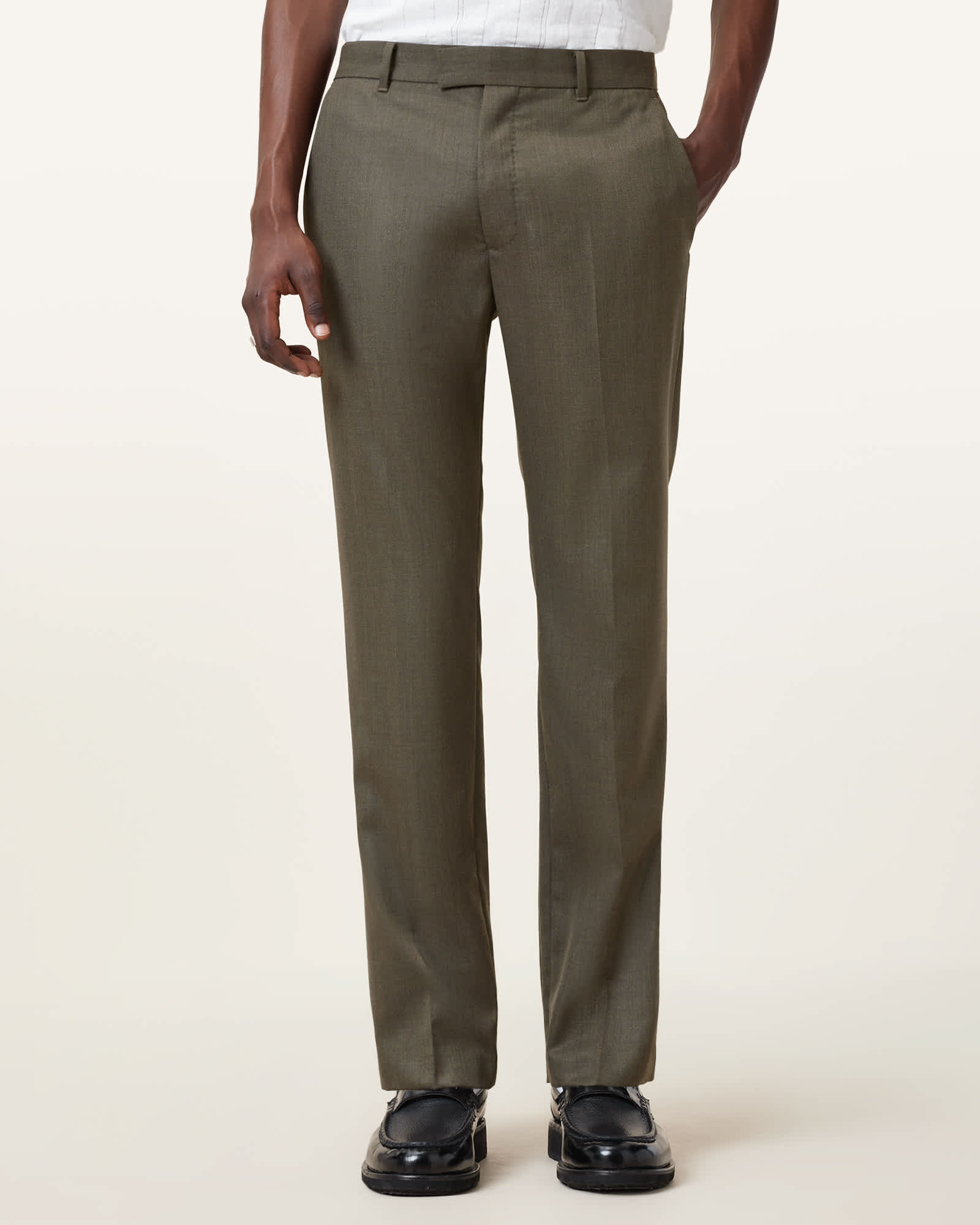 AllSaints Ward Straight Leg Tailored Trousers,, Khaki Brown