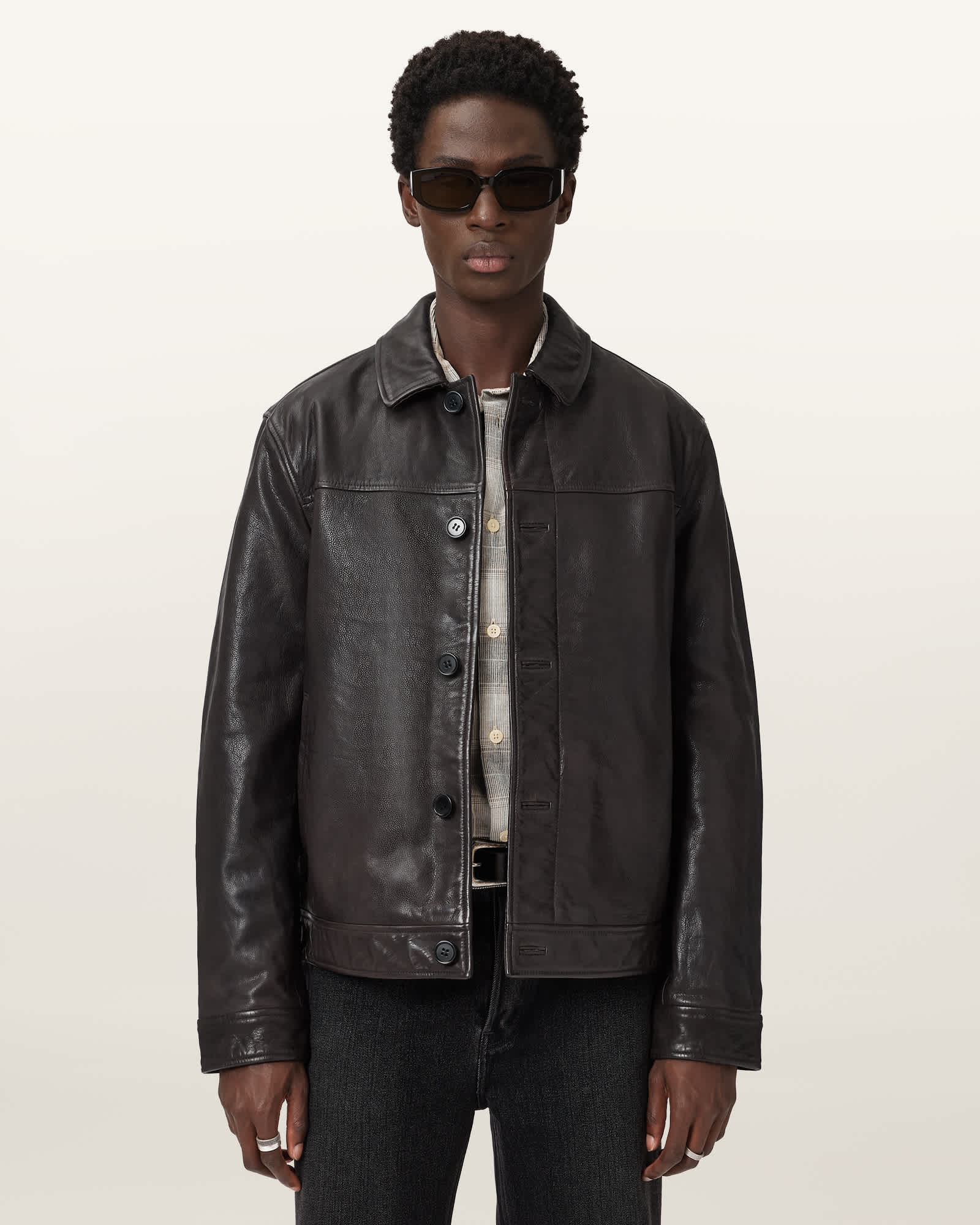 Allsaints Main: 100% Cow Leather Nates Leather Jacket In Brown