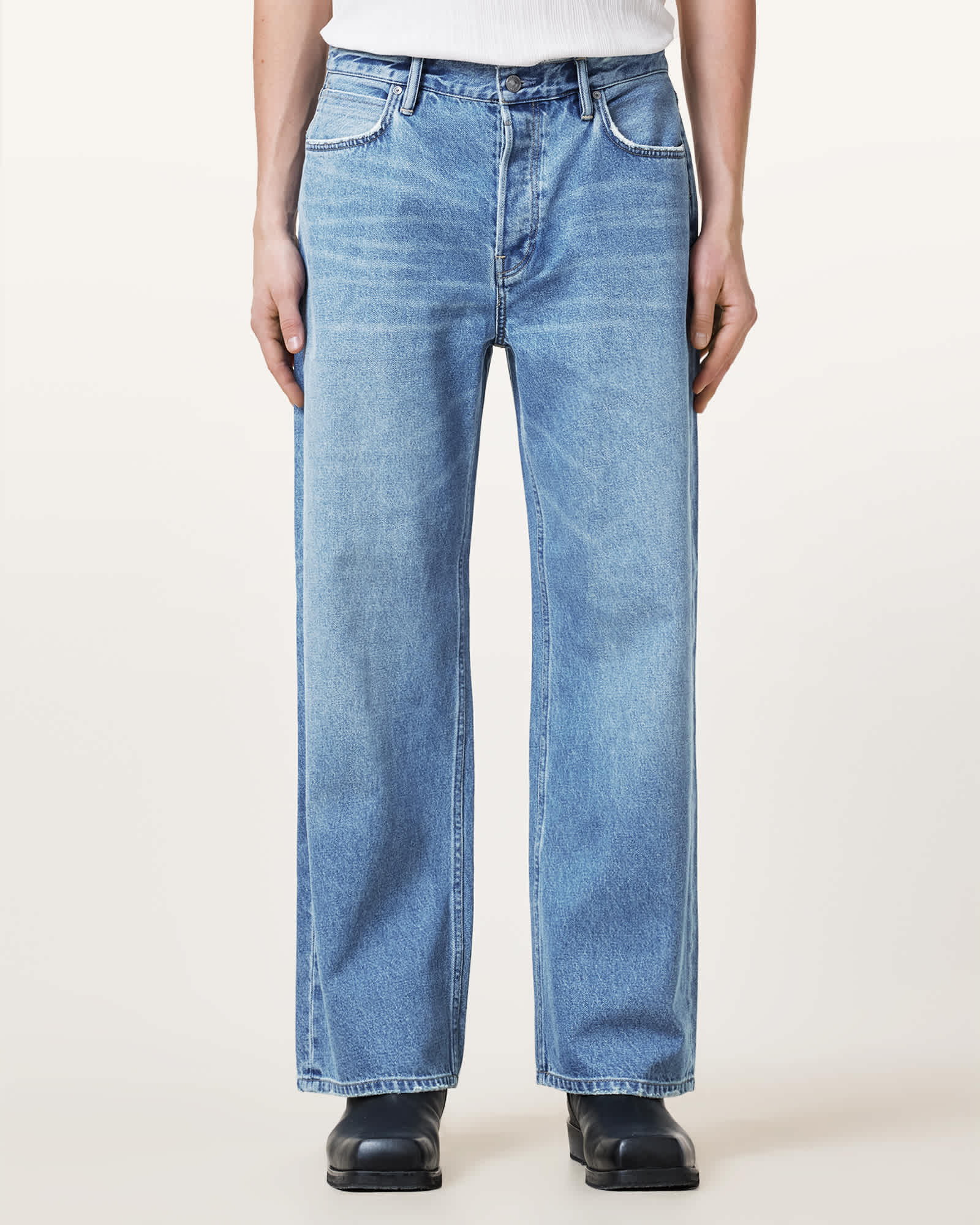 AllSaints Lenny Loose Fit Wide Leg Denim Jeans, Blue