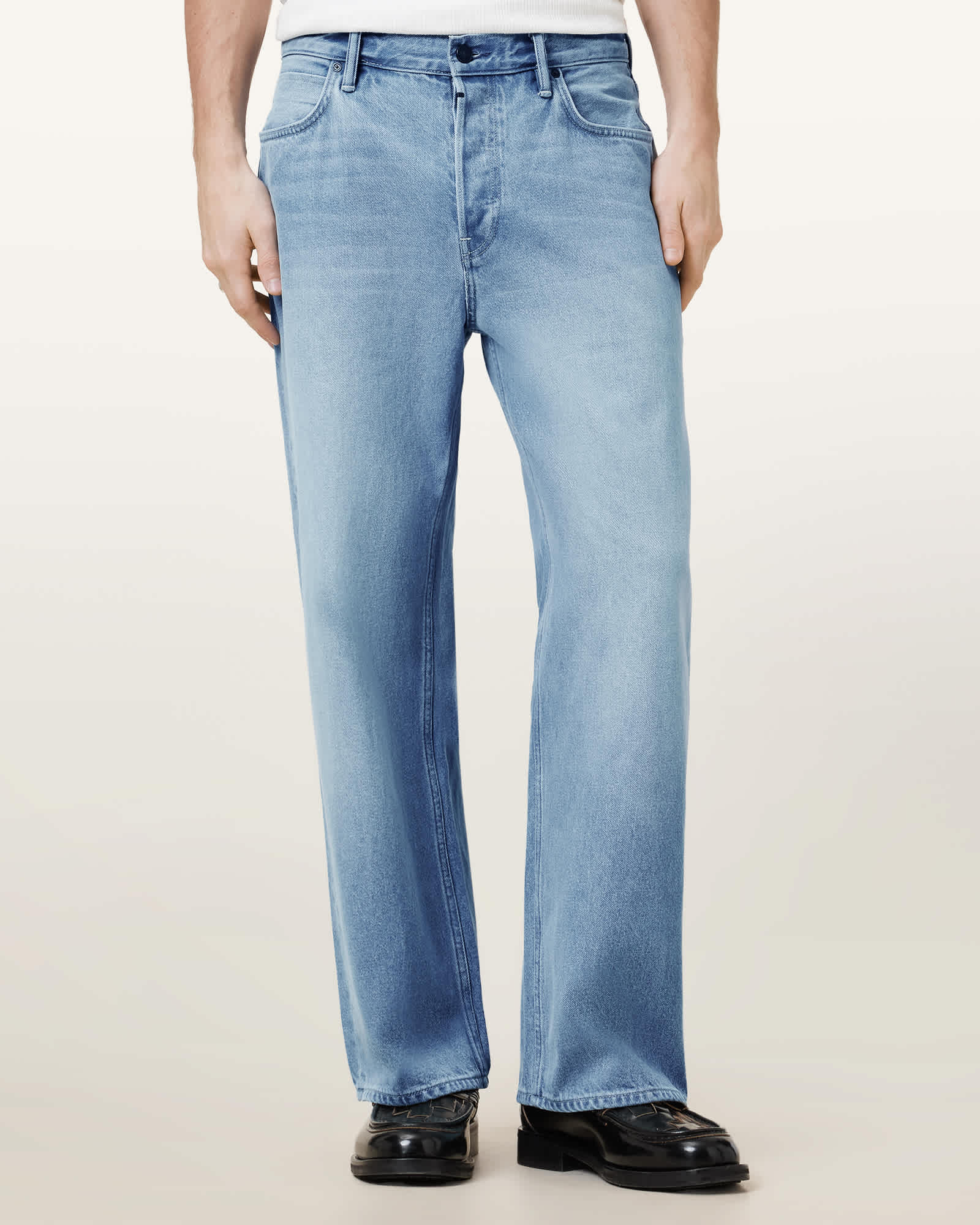 AllSaints Lenny Loose Fit Wide Leg Denim Jeans,, Pale Indigo Blue