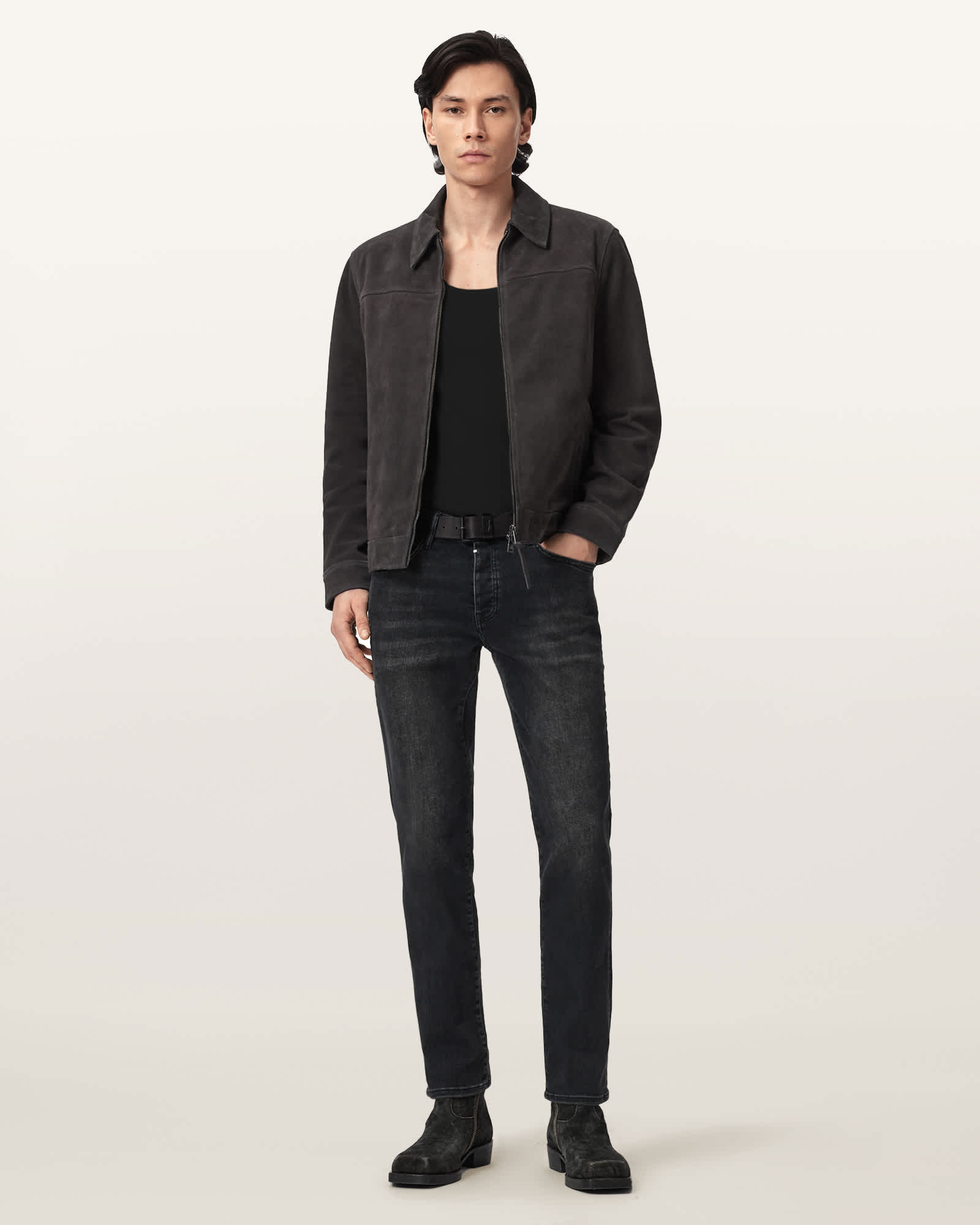 Allsaints Men's Grey Rhone Suede Jacket - Size  Xxl