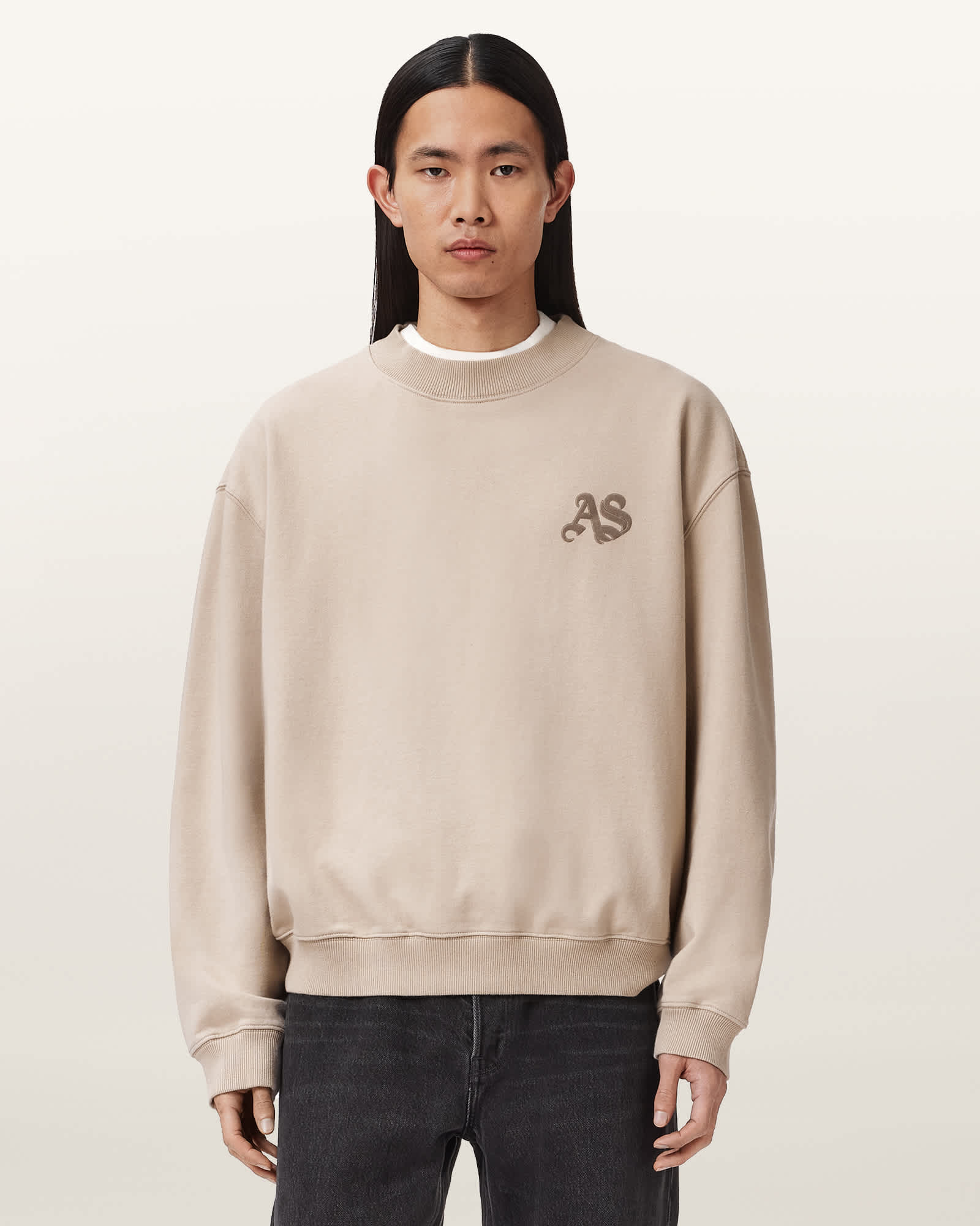AllSaints Icon Boxy Crew Neck Sweatshirt,, Sandstone Brown