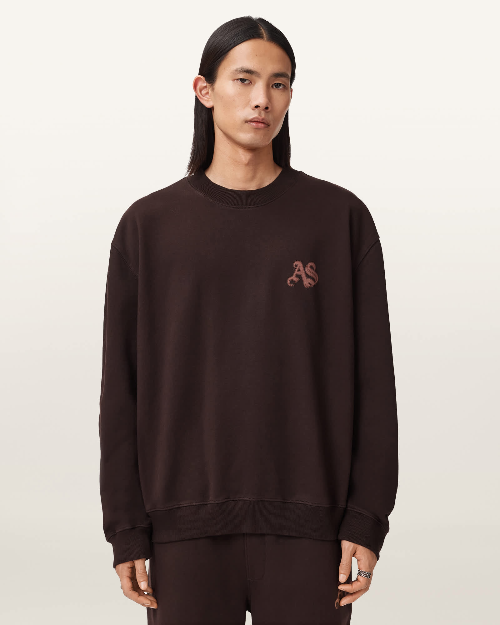 AllSaints Icon Boxy Crew Neck Sweatshirt,, Plum Brown
