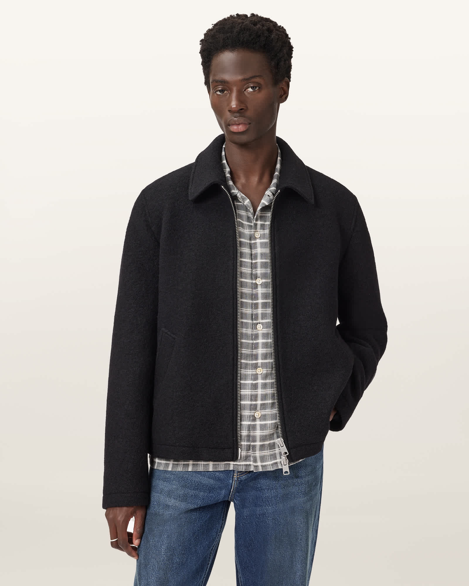 Allsaints Main: 100% Wool Celeste Cropped Wool Jacket In Black