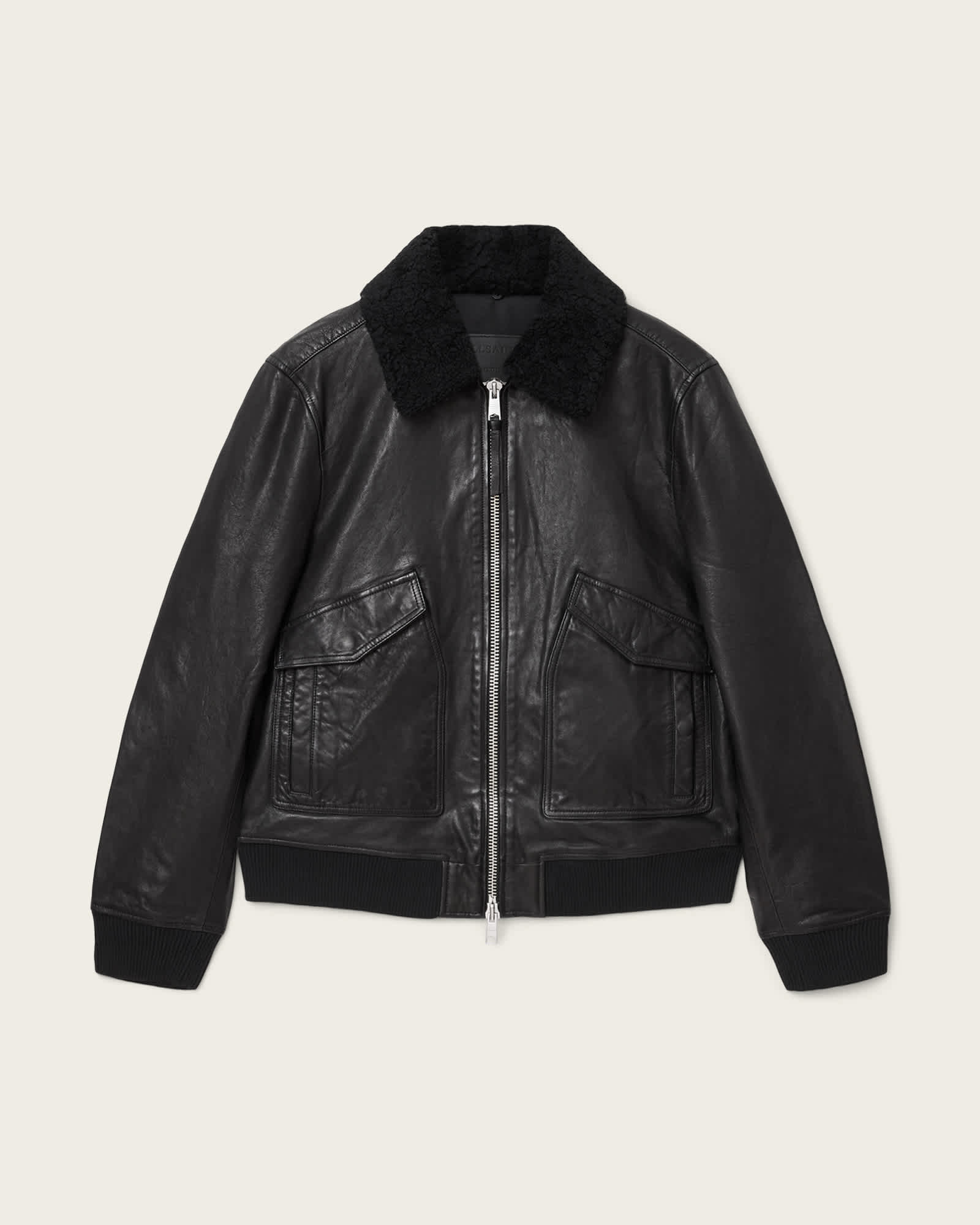 AllSaints Leather Vaucluse Aviator Leather Jacket, Size: XL