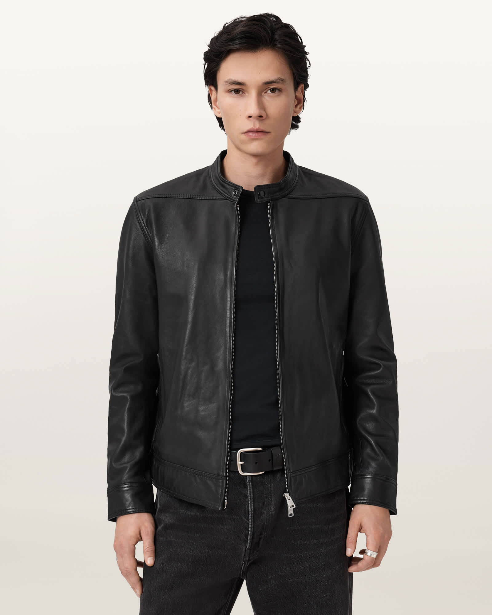 AllSaints Leather Holt Slim Fit Leather Jacket