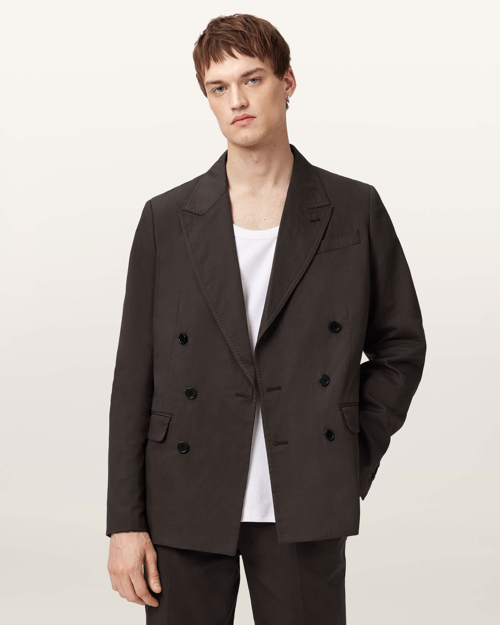 Allsaints Newton Double Breasted Blazer In Black