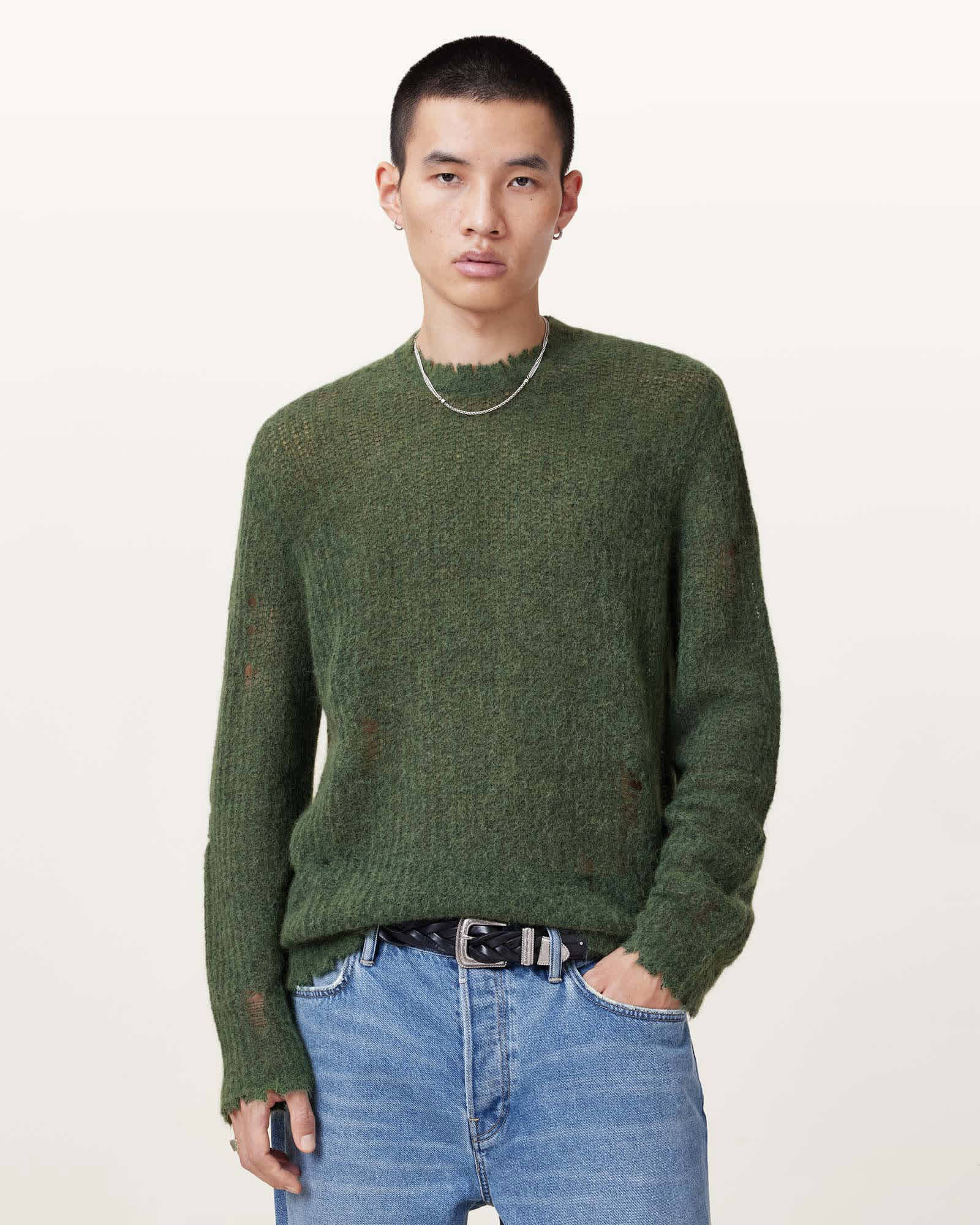 AllSaints Bleaker Crew Neck Jumper,, Milo Green