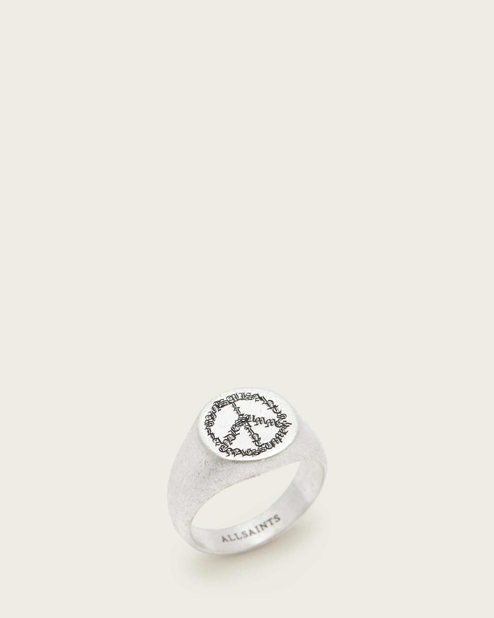 AllSaints Sterling Silver Leon Sterling Silver Peace Engraved Ring
