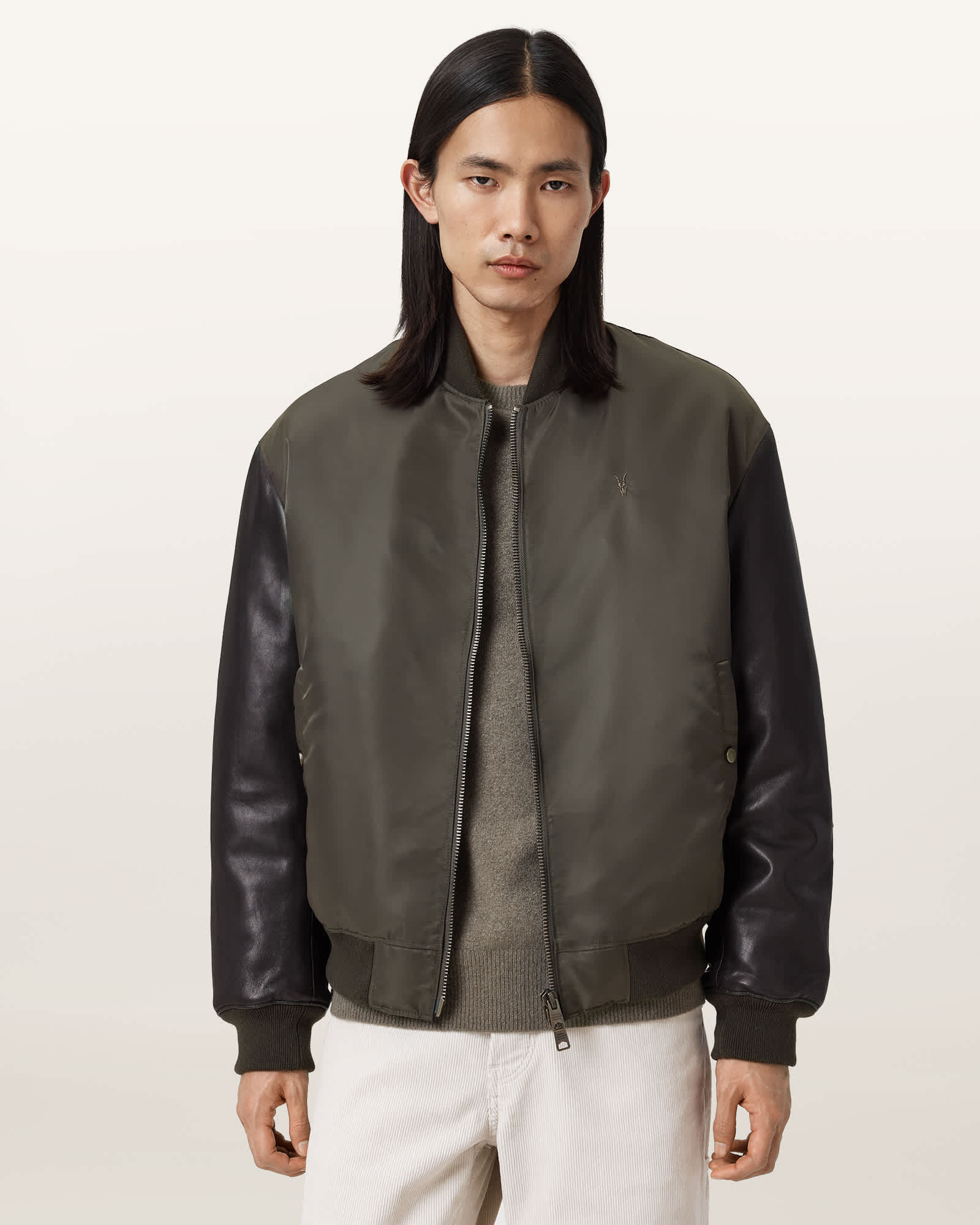 Allsaints Main 2: 100% Lamb Leather; Main: 100% Polyamide Myla Ramskull Leather Bomber Jacket In Brown