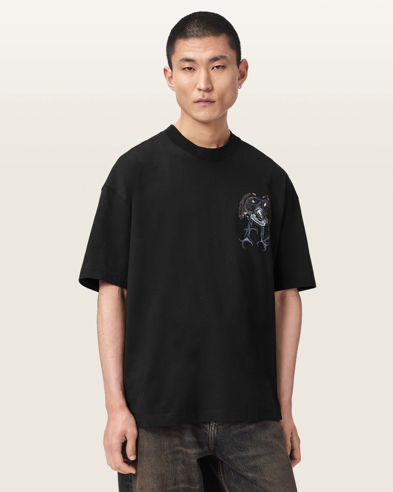 Allsaints Men's Black Raptour Oversized Graphic T-Shirt - Size  M