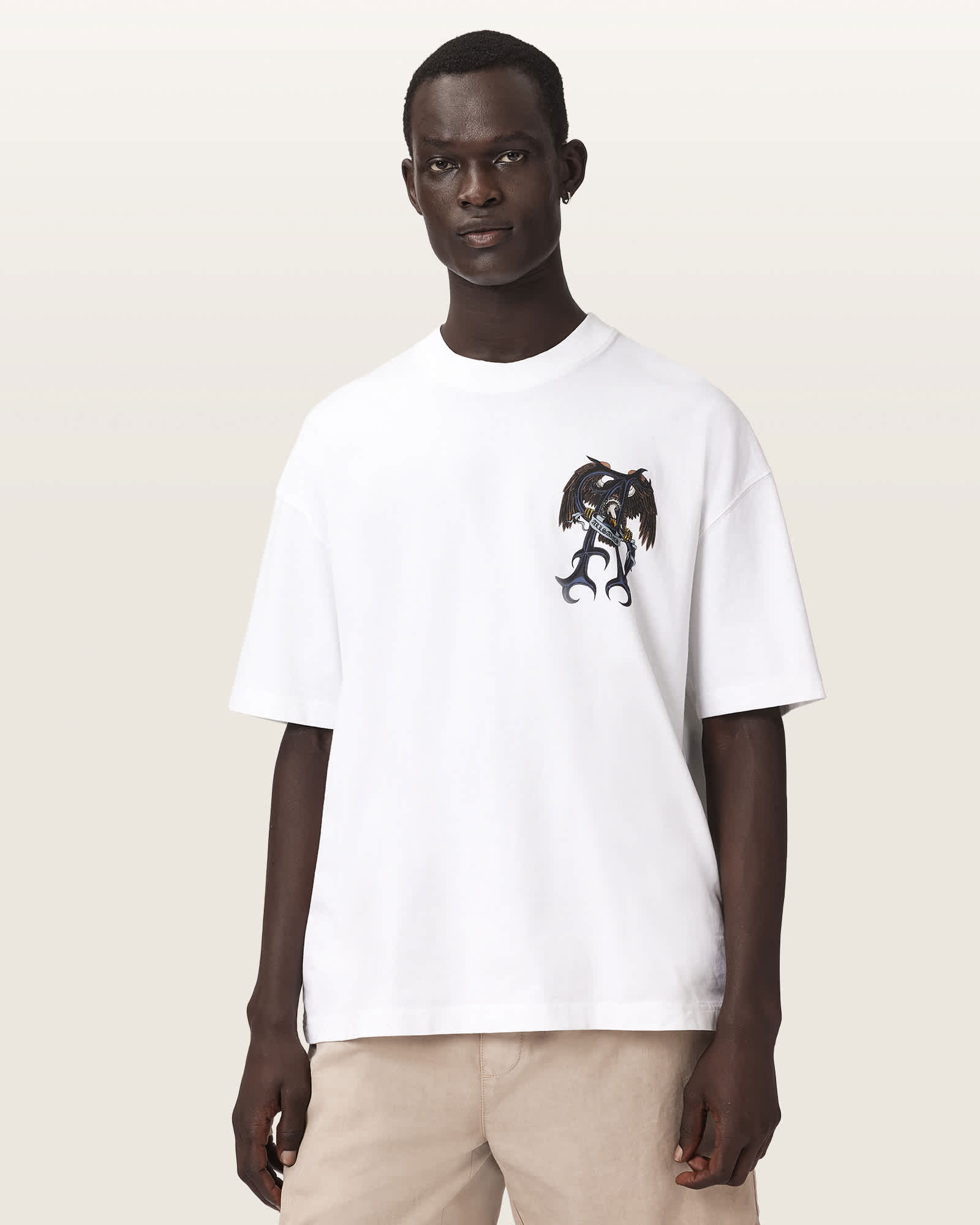 Allsaints Men's White Raptour Oversized Graphic T-Shirt - Size  Xs