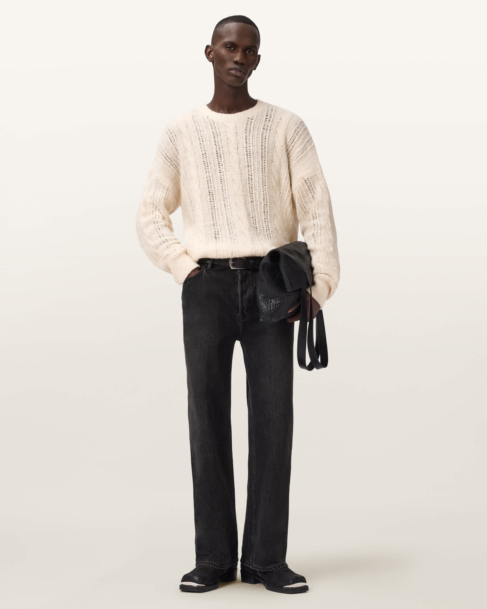 Allsaints Josif Oversized Wool Sweater In White