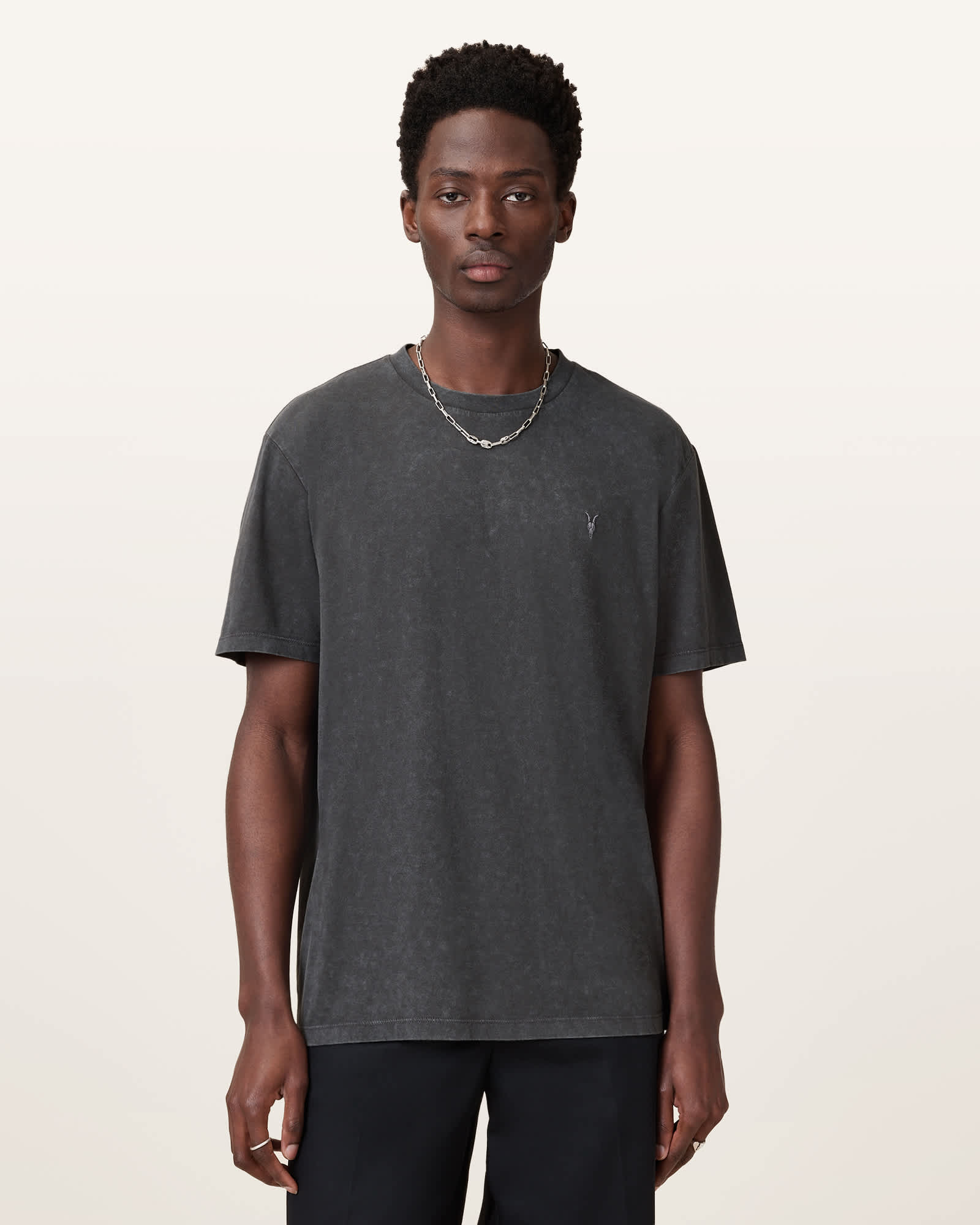 AllSaints Cotton Saka Short Sleeve Crew Neck Ramskull T-Shirt, Size: XL