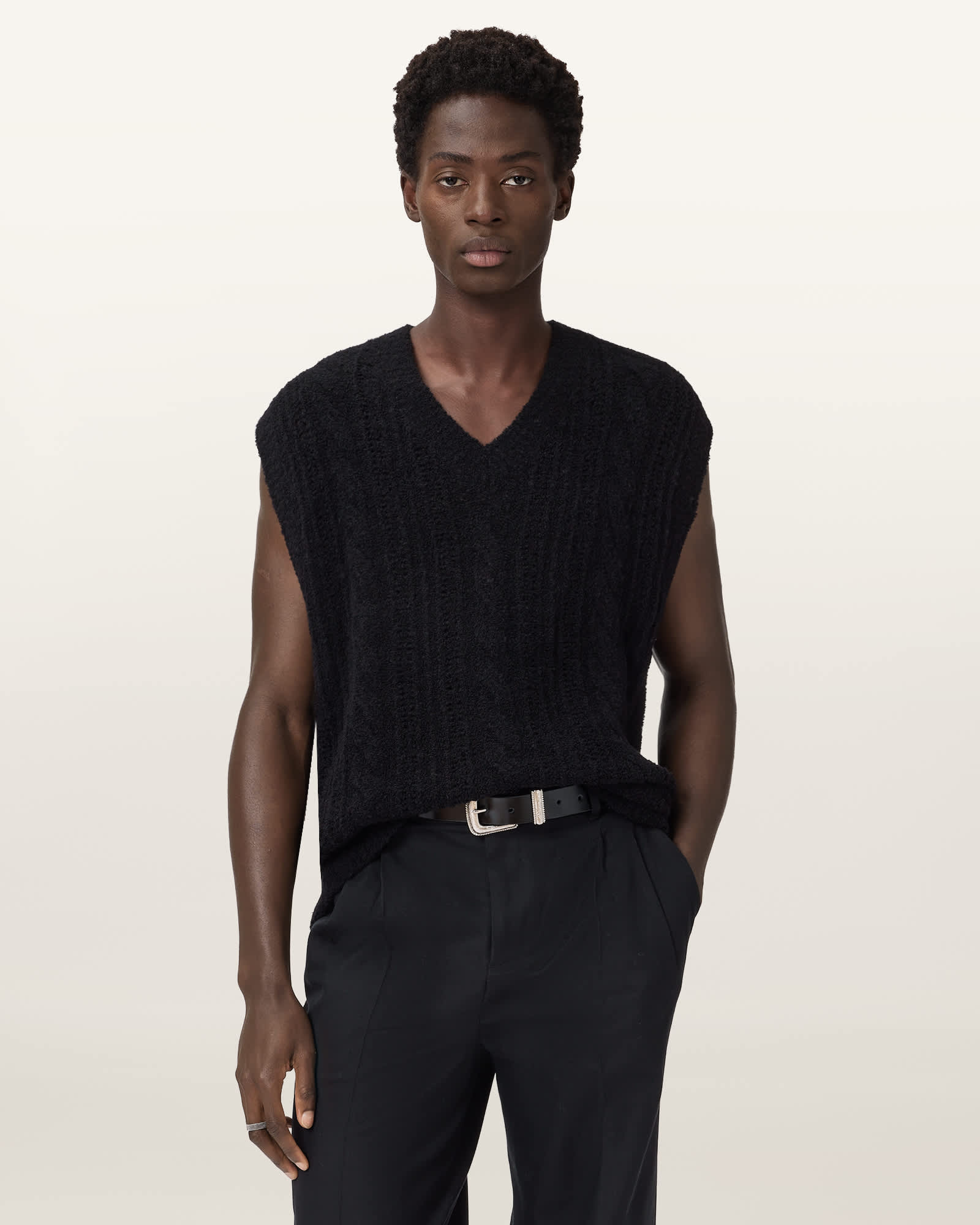 Allsaints Jakob Wool Tank Top In Black