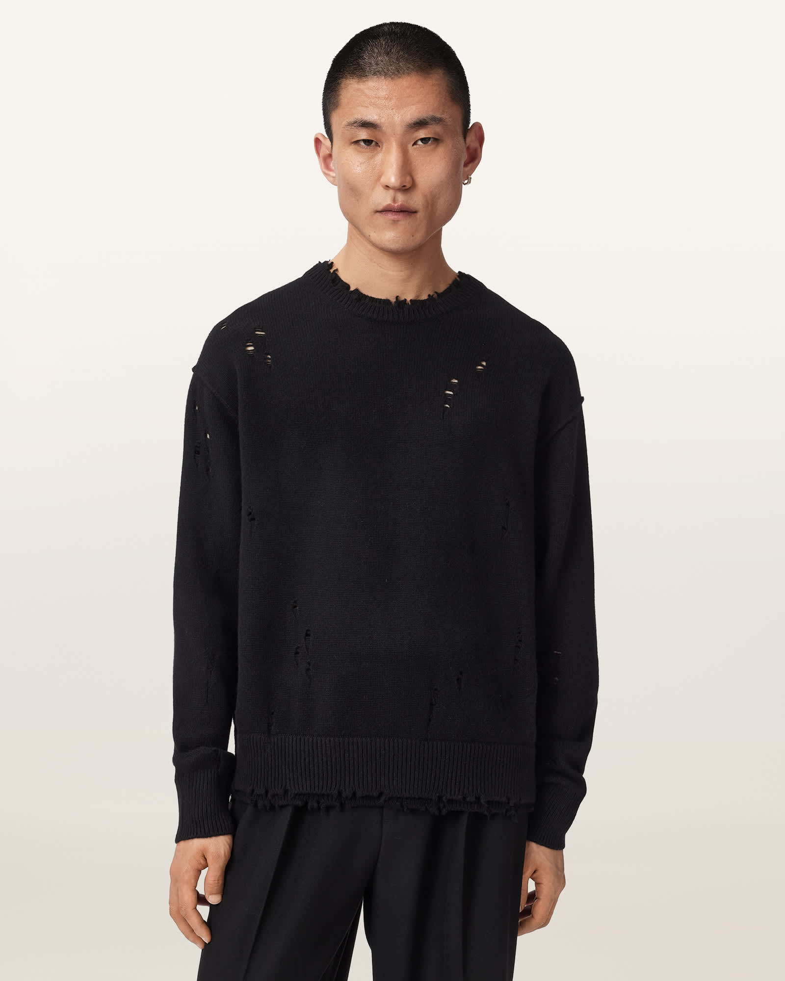 Allsaints Men's Black Wolf Oversized Wool Blend Jumper - Size  Xl