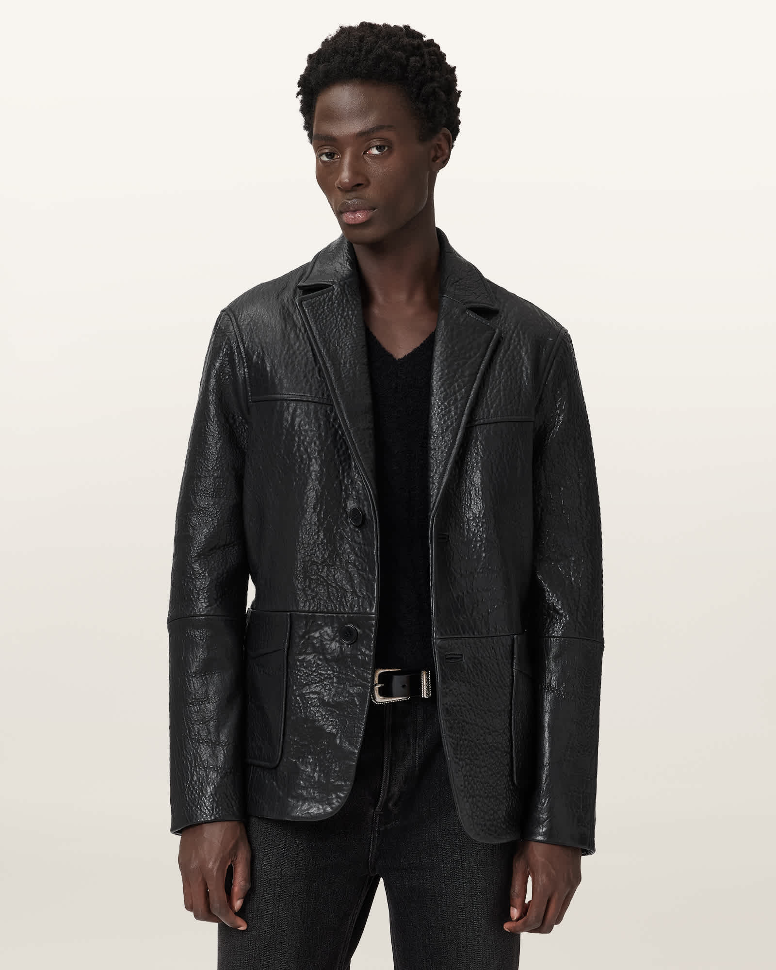 Allsaints Main: 100% Lamb Leather Shadwell Single Breasted Leather Blazer In Black
