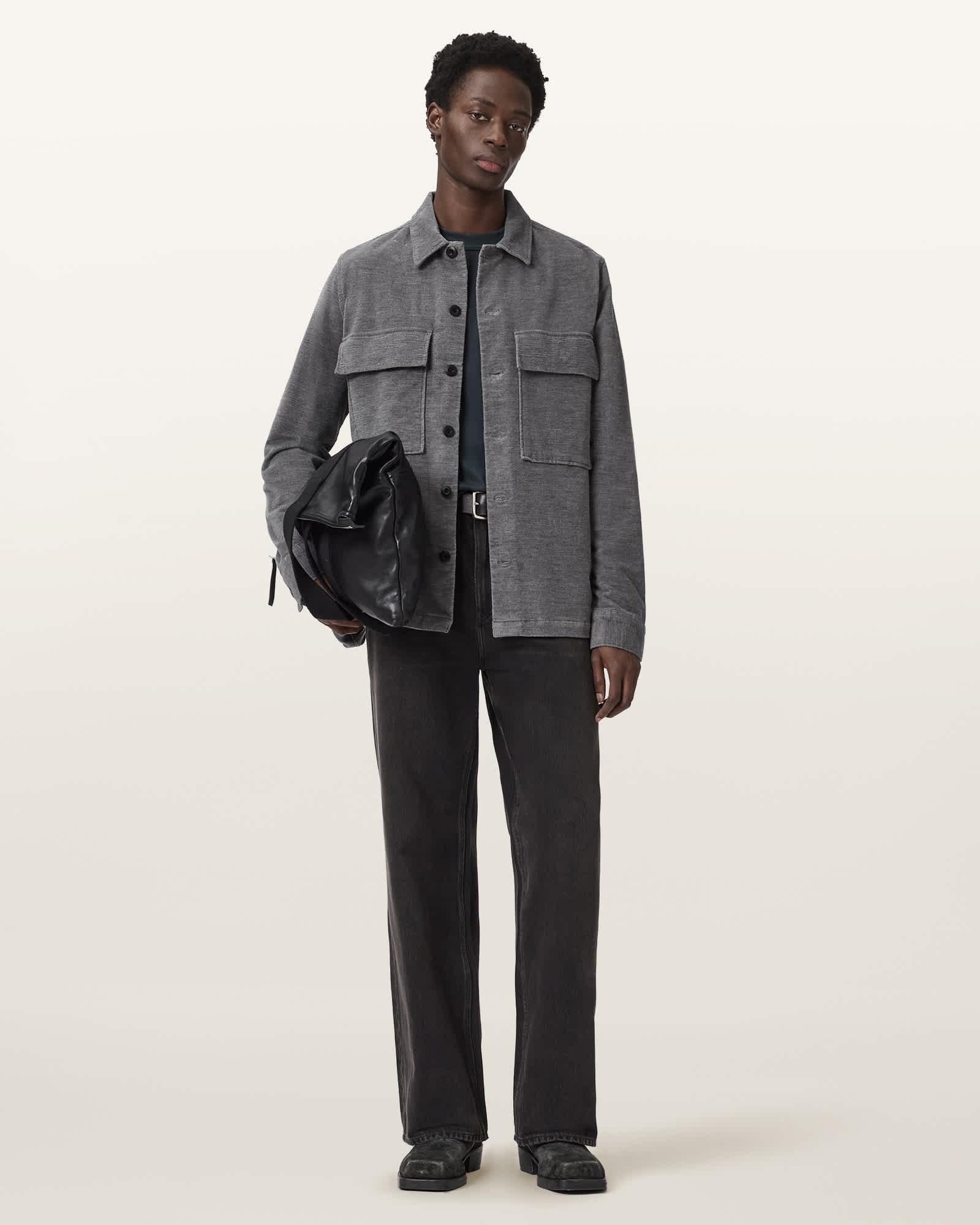AllSaints Hawker Long Sleeve Shirt,, Light Grey
