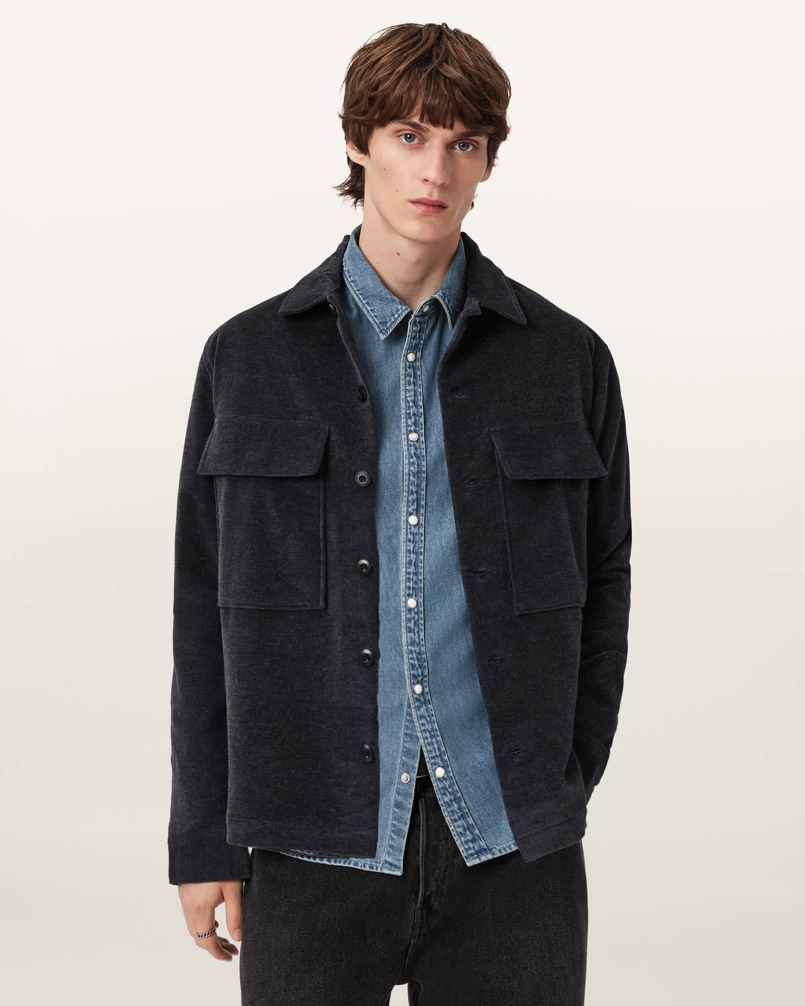 AllSaints Cotton Hawker Long Sleeve Shirt, Size: XXL