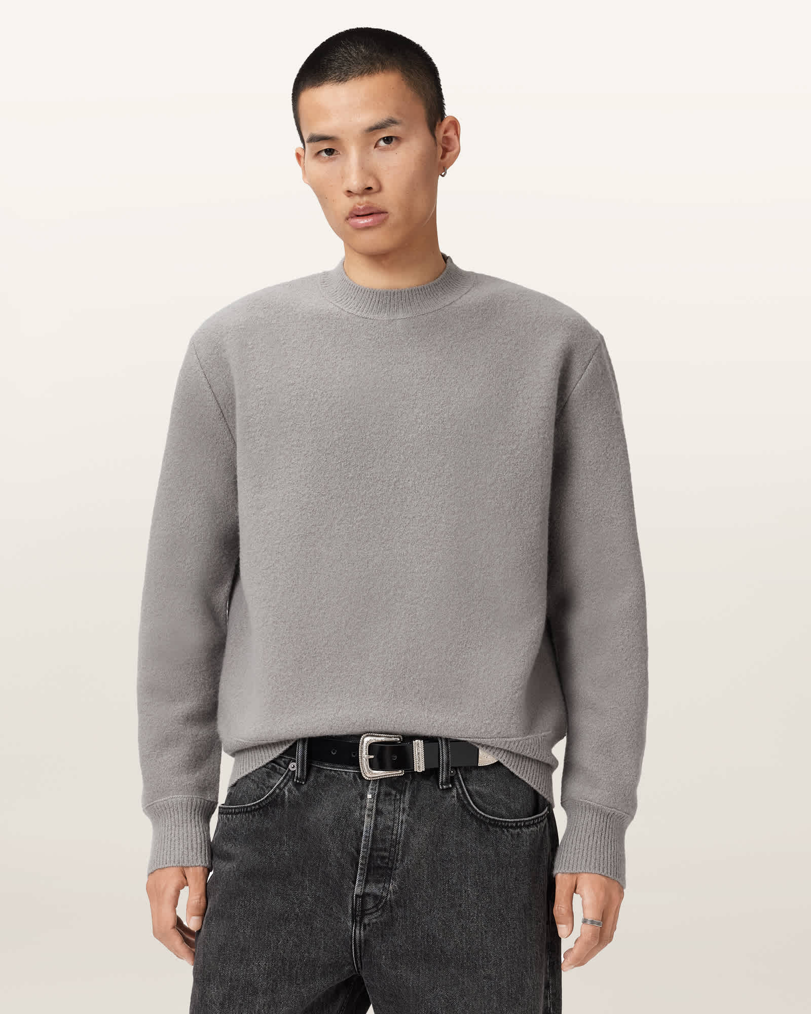 Allsaints Marko Crew Neck Merino Sweater In Gray