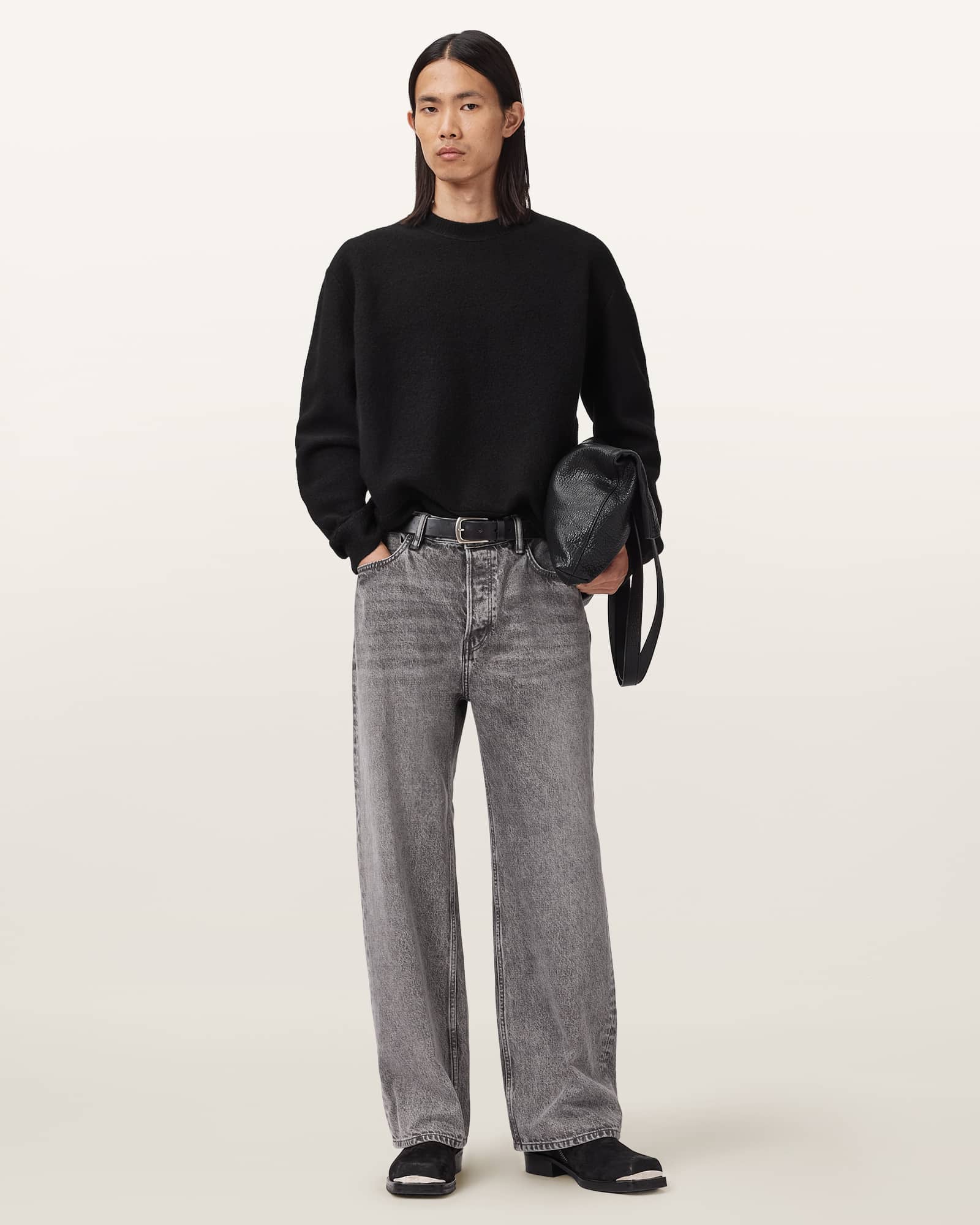Allsaints Marko Crew Neck Merino Sweater In Black